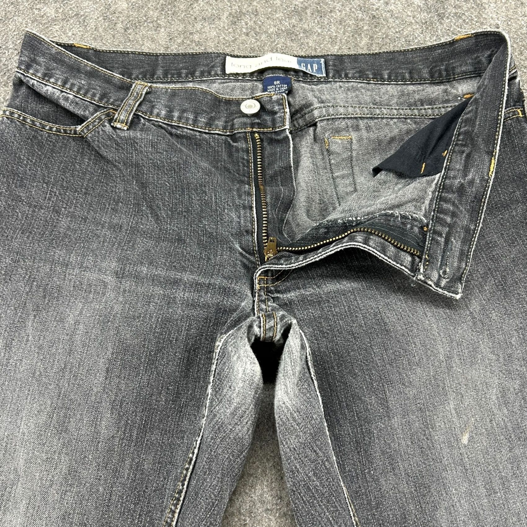 Gap VINTAGE Gap Jeans Womens 8 Black Flare Long Lean Stretch Cotton Distressed Y2K Denim 5-Pocket Regular Inseam 33in Slimming Retro 90s Size 30" / US 8 / IT 44 - 2 Thumbnail