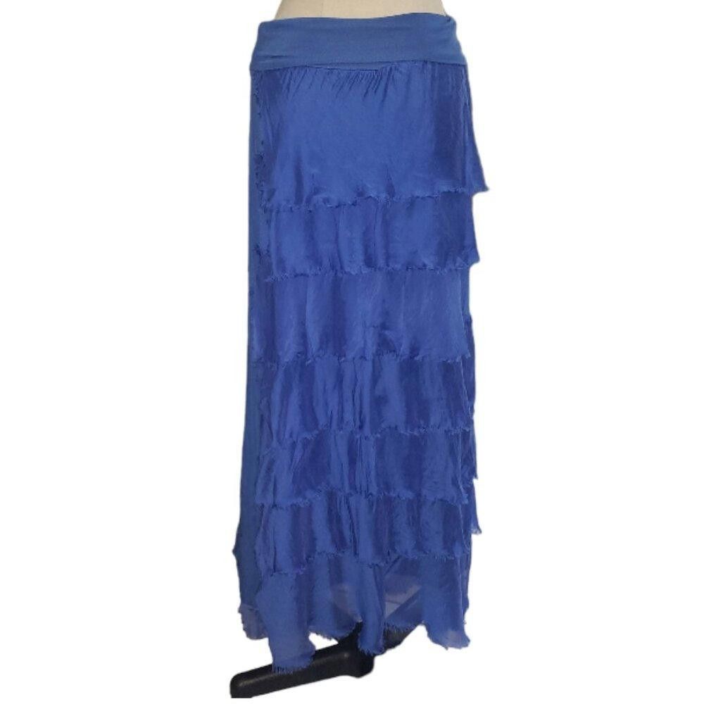 Designer CT1569 Made in Italy Indigo Blue Layered Skirt L Size 36" / US 14 / IT 50 - 4 Thumbnail