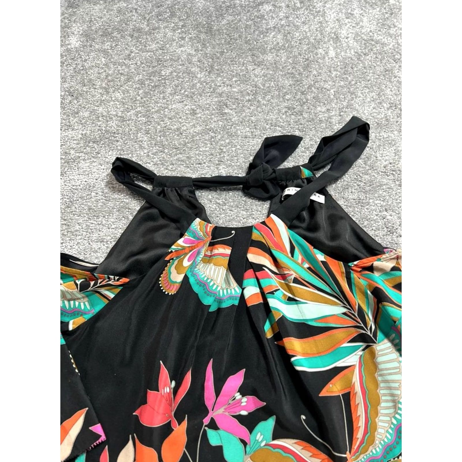 Trina Turk Trina Turk Shift Dress Womens Small Multicolor Tropical Print Silk Cold Shoulder Midi Dress Size S / US 4 / IT 40 - 3 Thumbnail