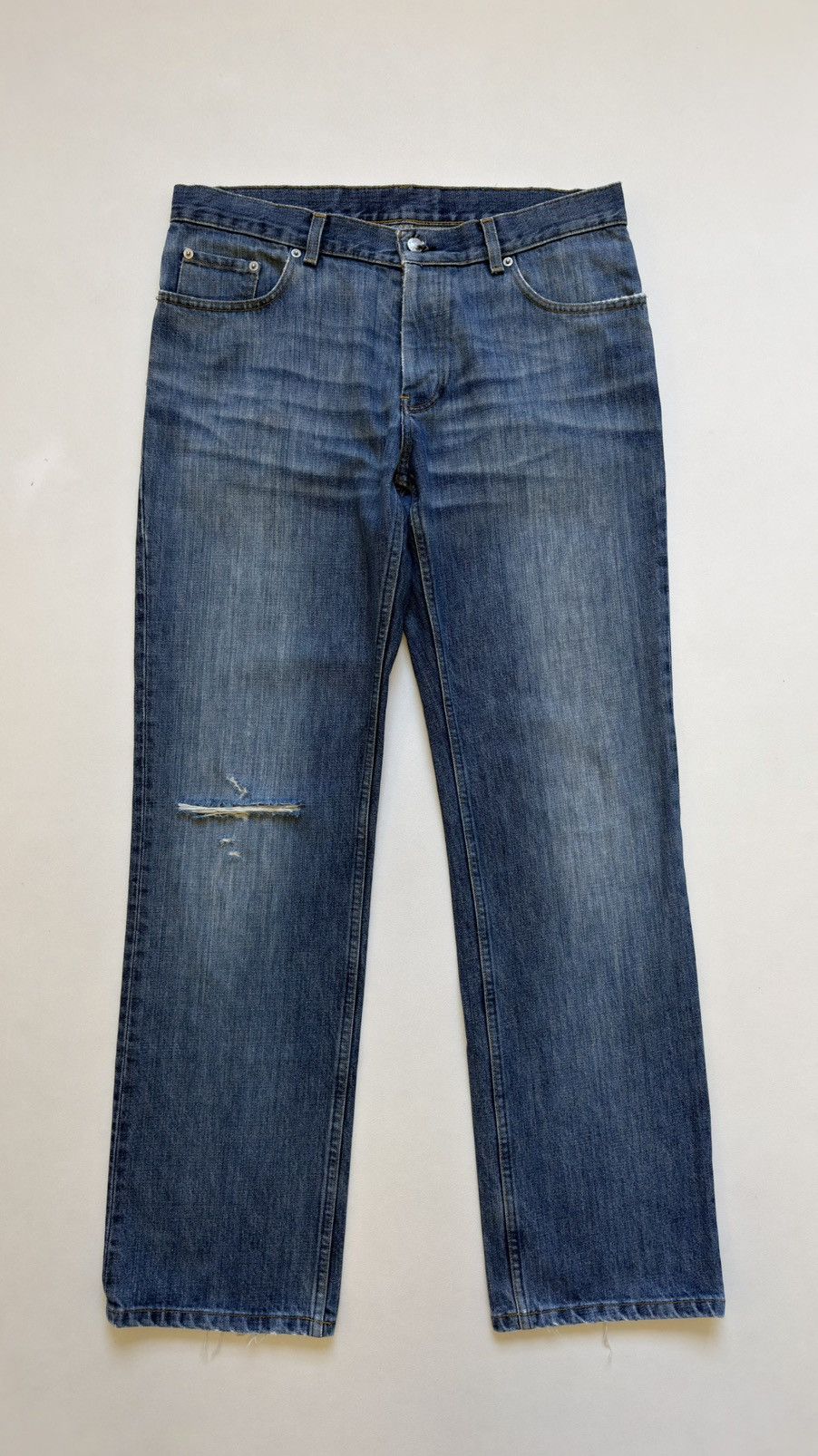 Helmut Lang OG ‘Thrashed Whiskered’ Blue Denim Jeans Size US 34 / EU 50 - 2 Thumbnail