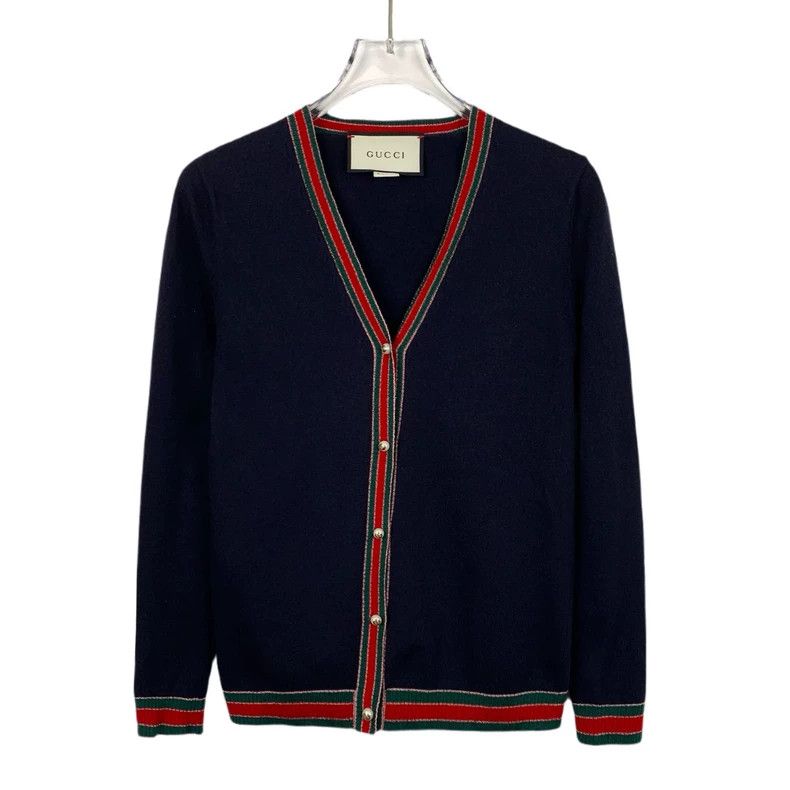 Gucci Dark blue striped V-neck knitted cardigan jacket 2502