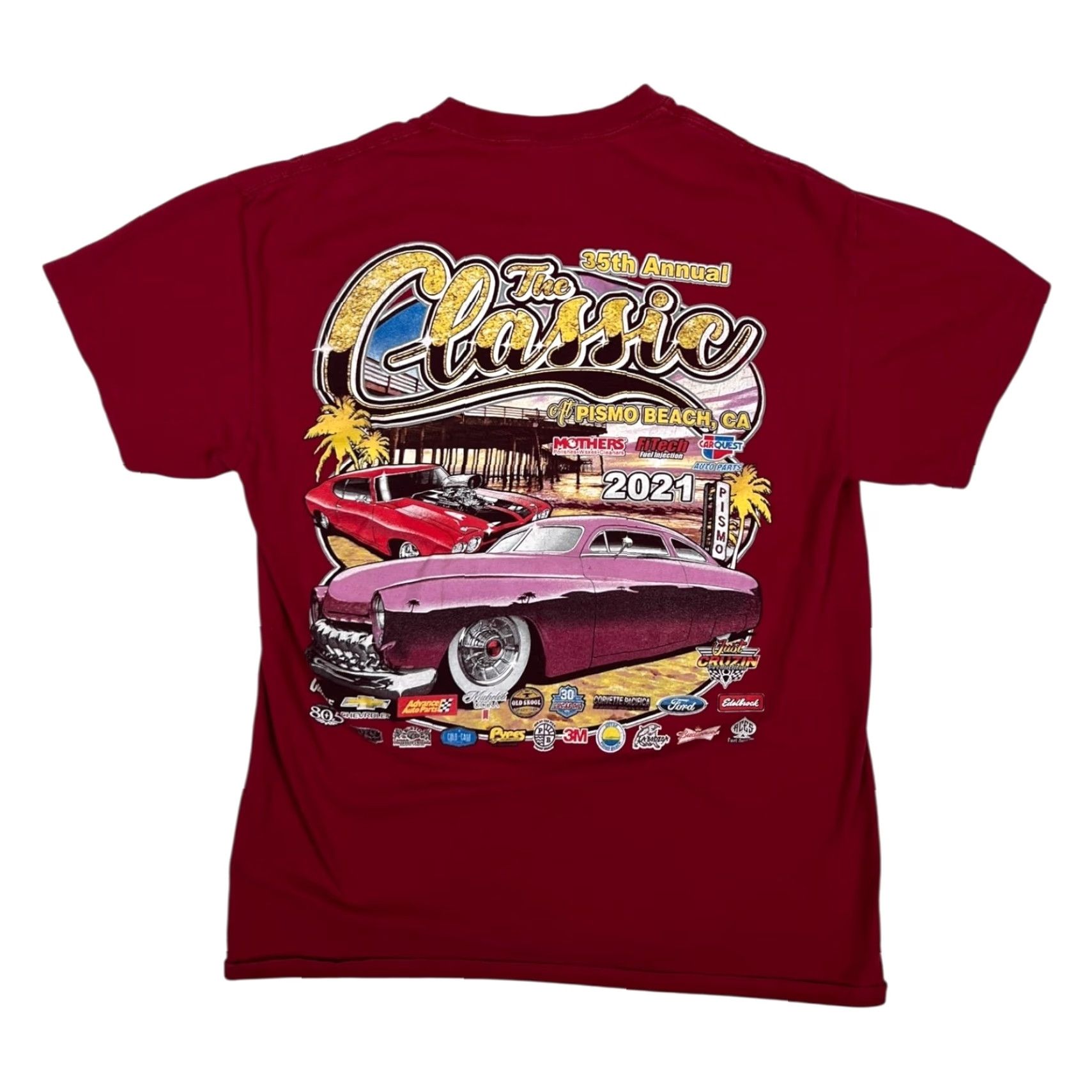 Gildan VINTAGE Gildan T-Shirt Men Shirt Red 90s Retro Cars Pismo Beach Hot Rod Size S/M The Classic Size US S / EU 44-46 / 1 - 2 Thumbnail