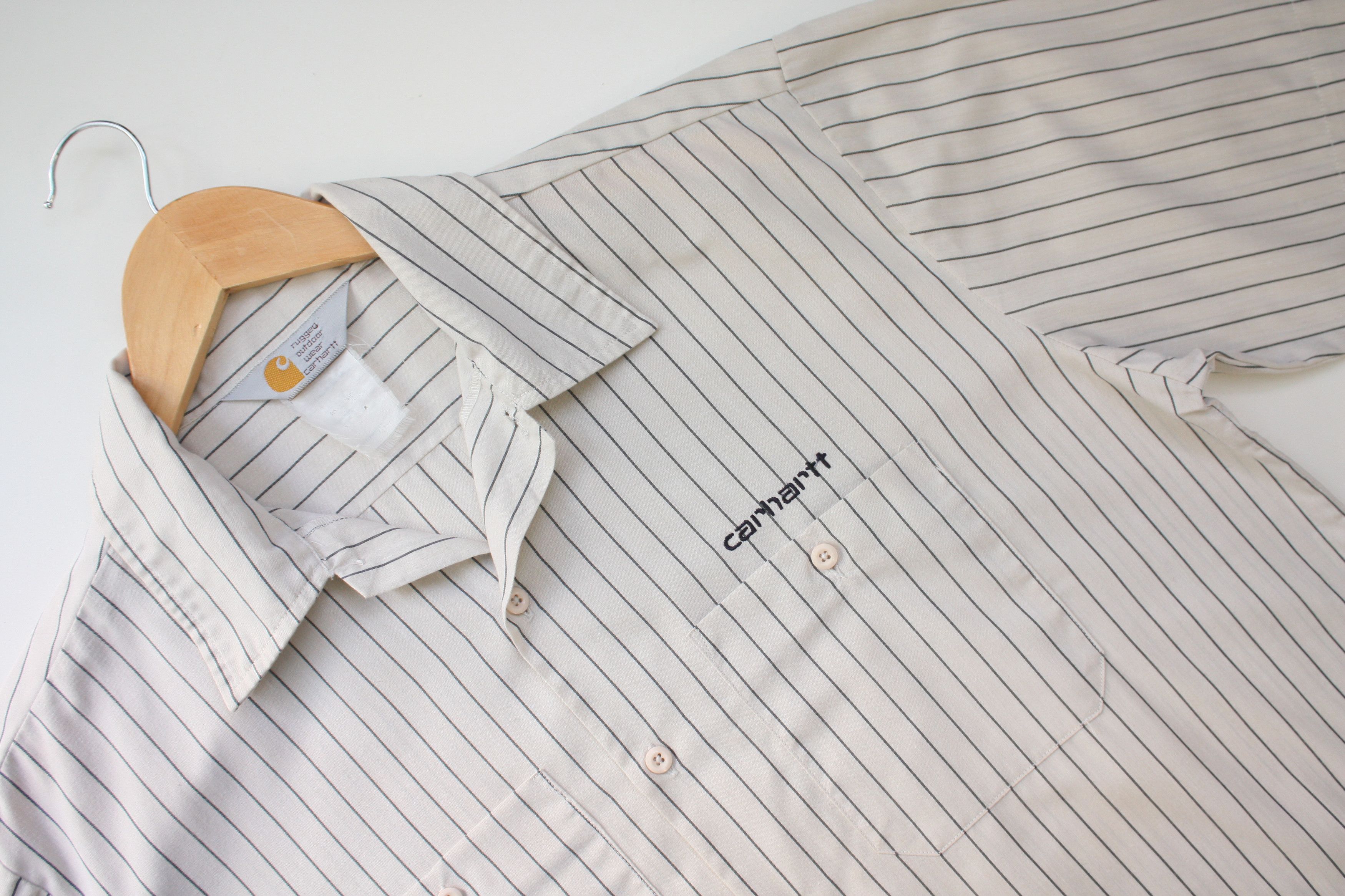 Carhartt × Vintage Carhartt Vintage Beige Striped Short Sleeve Shirt Size US L / EU 52-54 / 3 - 4 Thumbnail