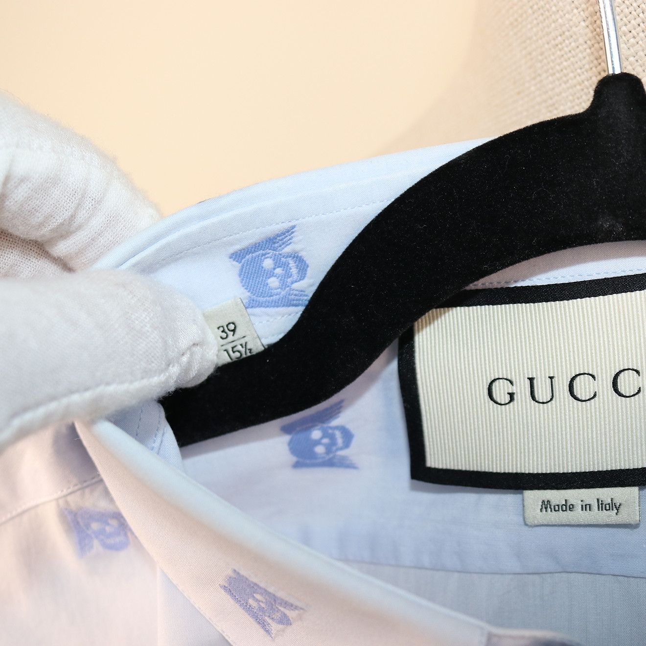 Gucci Gucci White Shirt with Blue Skull Embroidery and Club Collar Size US M / EU 48-50 / 2 - 7 Thumbnail
