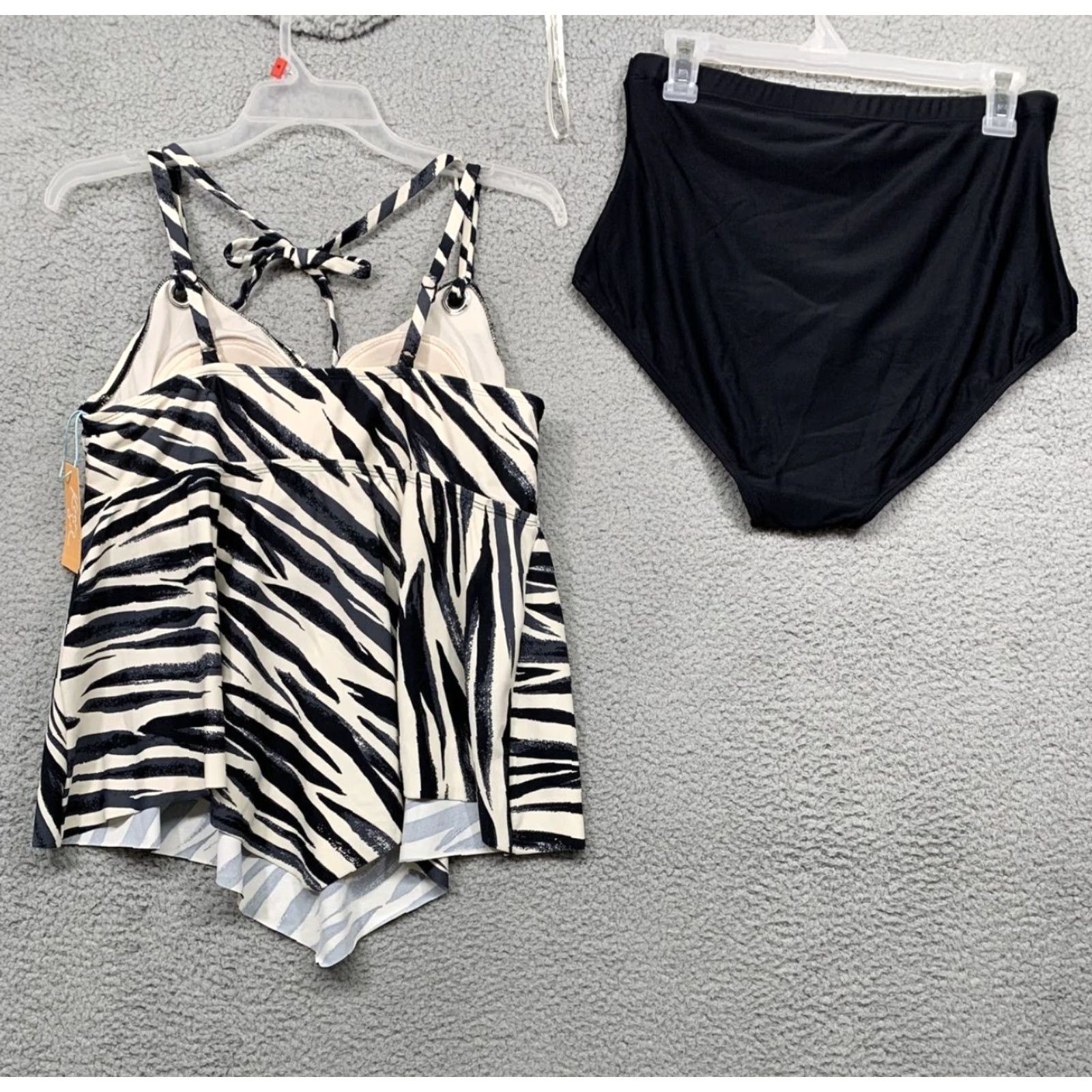 Vintage Kona Sol Swimsuit Zebra Print Top Solid Black Bottoms 16W XL Women Two Piece Sizing Sz 16W XL Product? Size XXL / US 16-18 / IT 52-54 - 4 Thumbnail