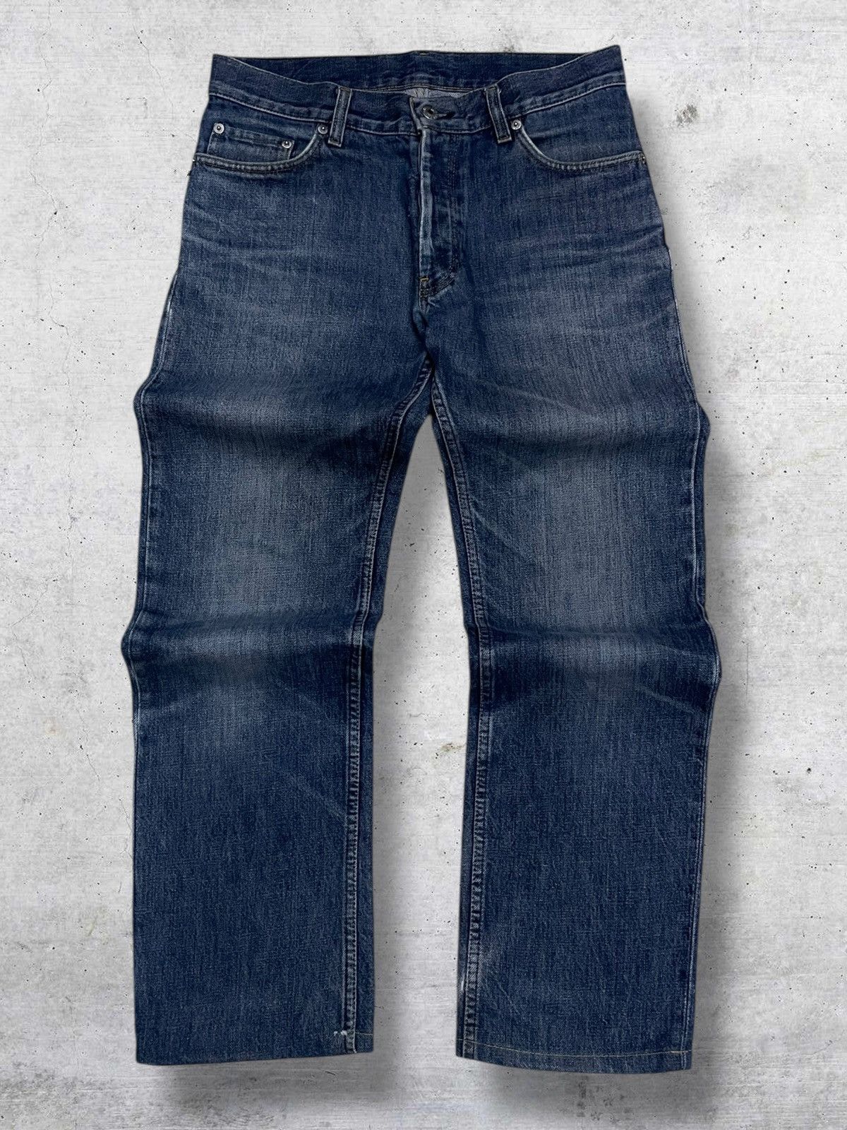 VINTAGE HELMUT LANG 1998 DISTRESSED BLUE WASHED OG DENIM