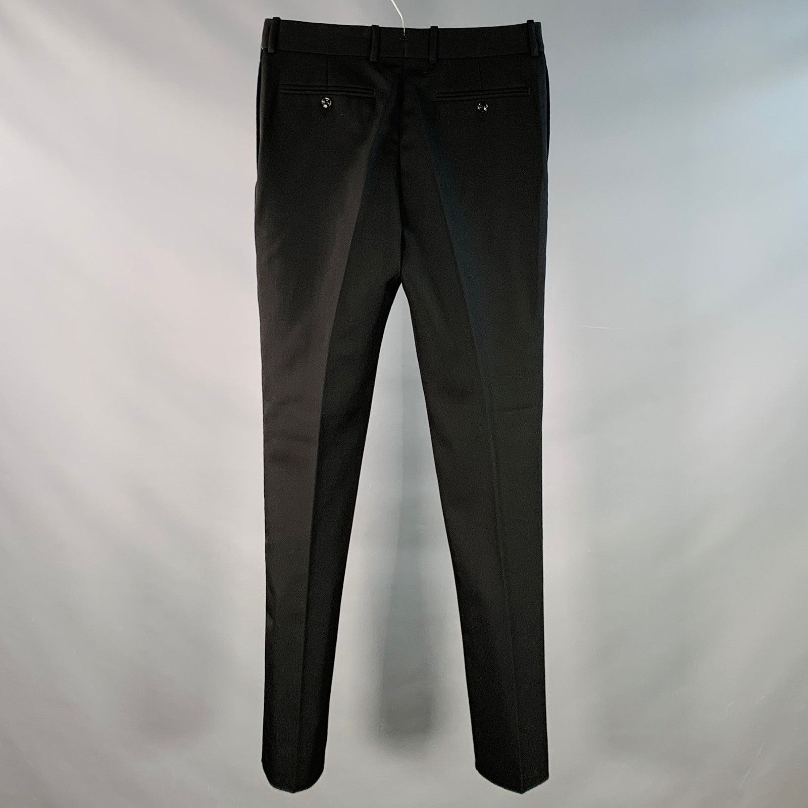Alexander McQueen Size 30 Black Wool Barathea Flat Front Dress Pants Size US 30 / EU 46 - 2 Thumbnail