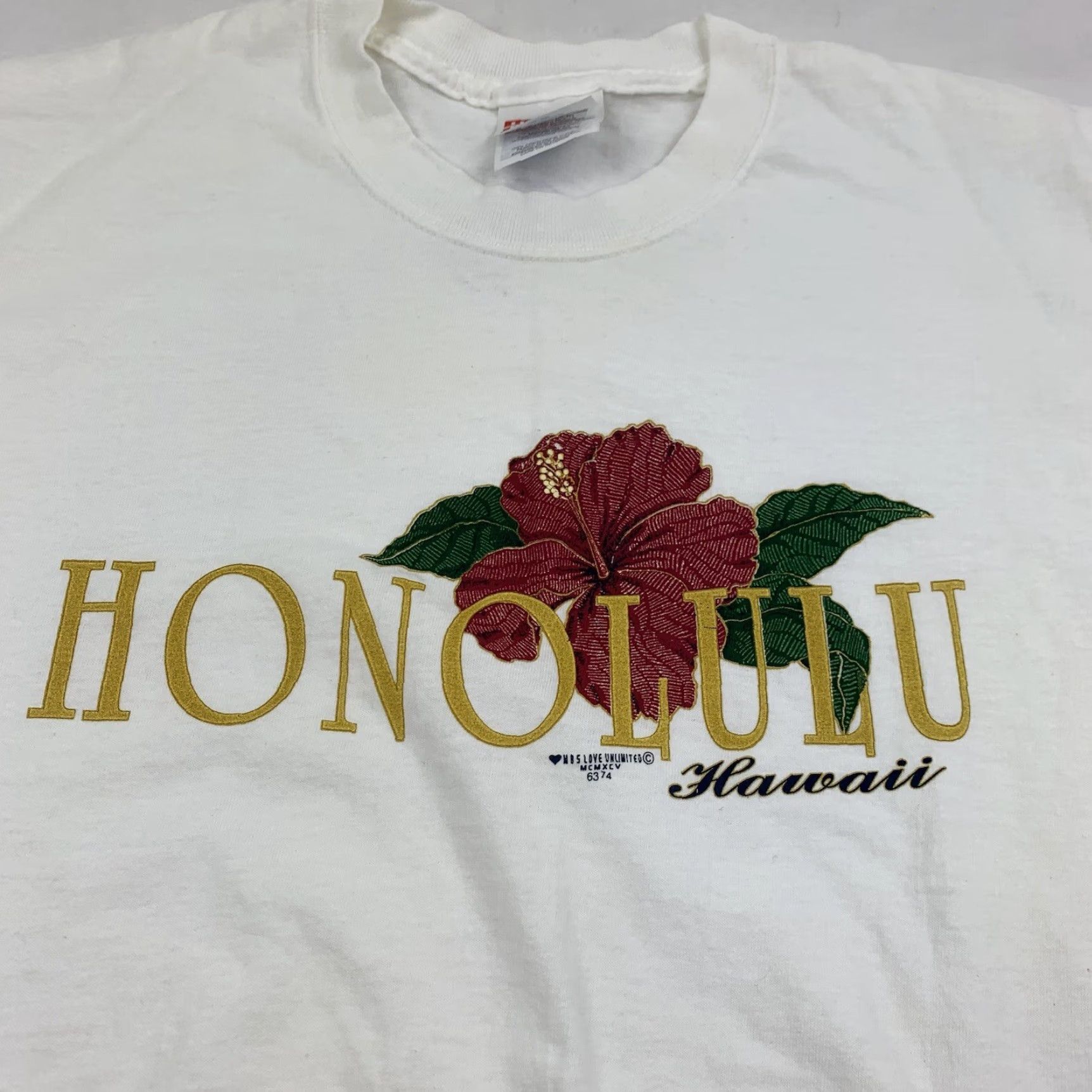 Hanes VINTAGE Honolulu Hawaii T Shirt Adult Medium White Island Floral 90s Aloha Mens Size US M / EU 48-50 / 2 - 2 Thumbnail