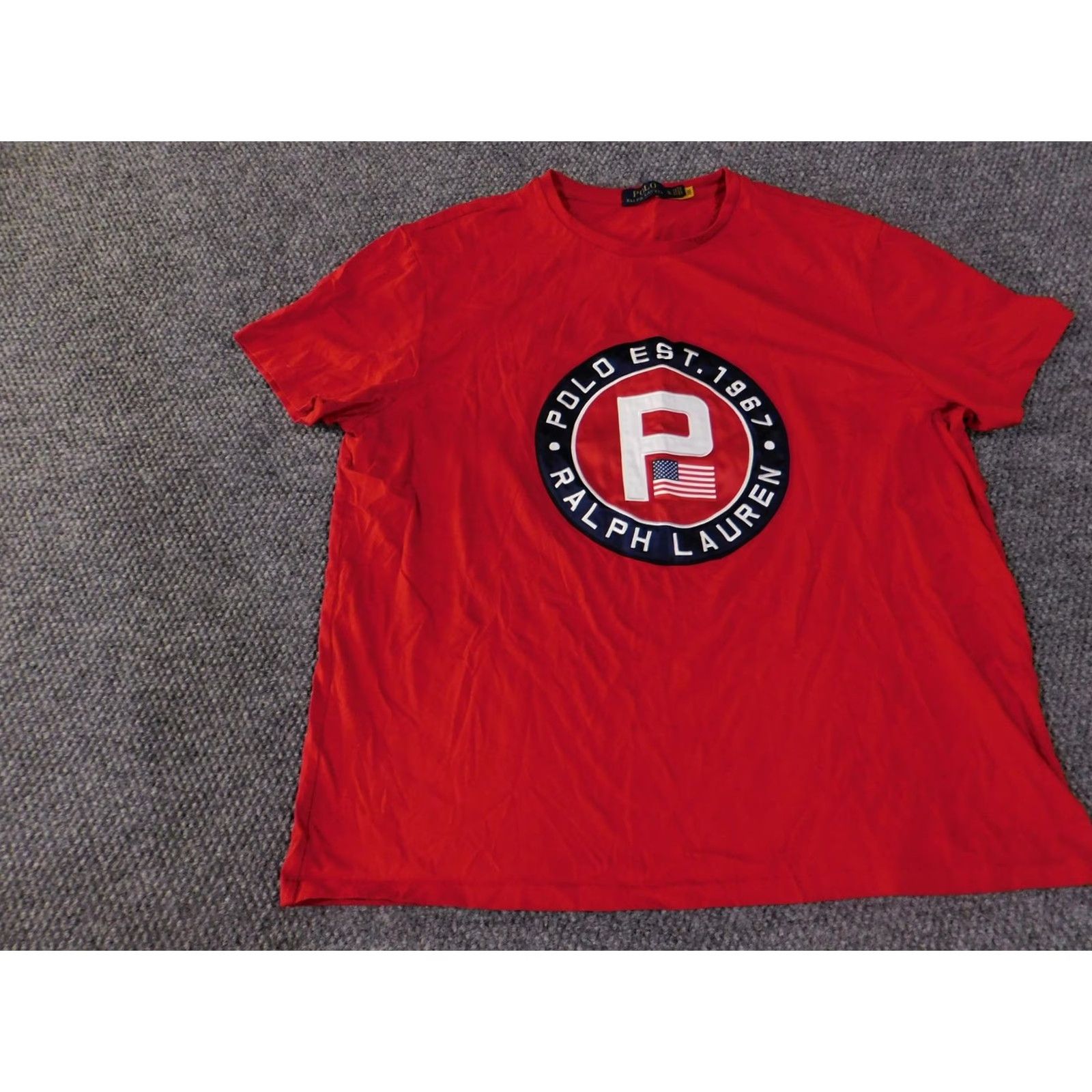 Polo Ralph Lauren Polo Ralph Lauren Shirt Mens XL Red Crew Neck Graphic Print Est. 1967 Circle Logo USA Flag 100% Cotton T-Shirt Size US XL / EU 56 / 4 - 3 Thumbnail