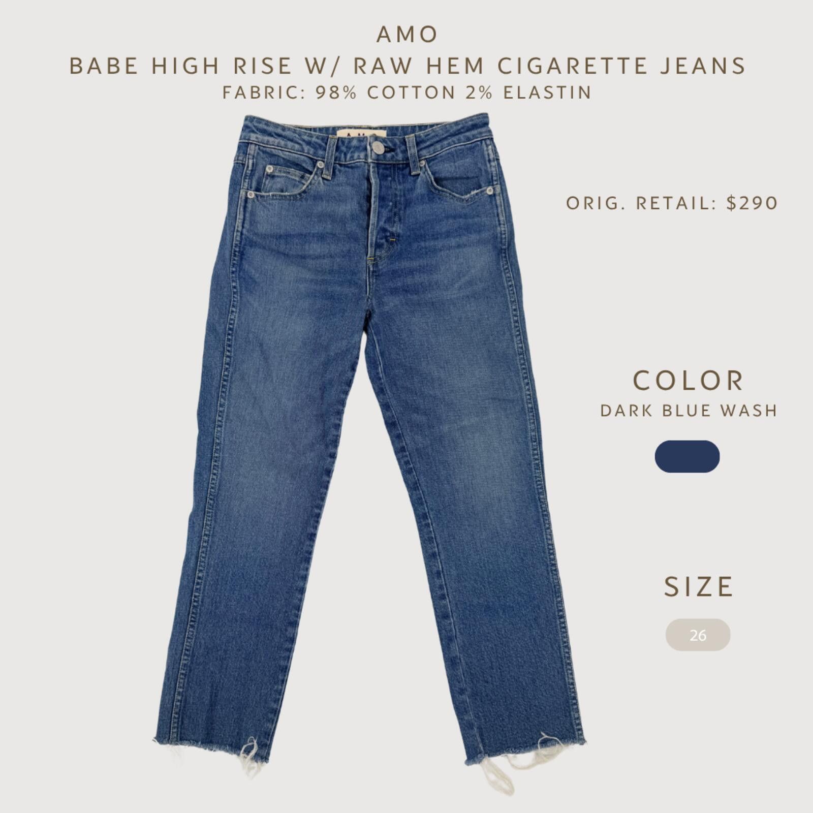 AMOMENTO AMO Babe High Rise Cigarette Jeans Raw Hem 26 Size 26" / US 2 / IT 38 - 2 Thumbnail