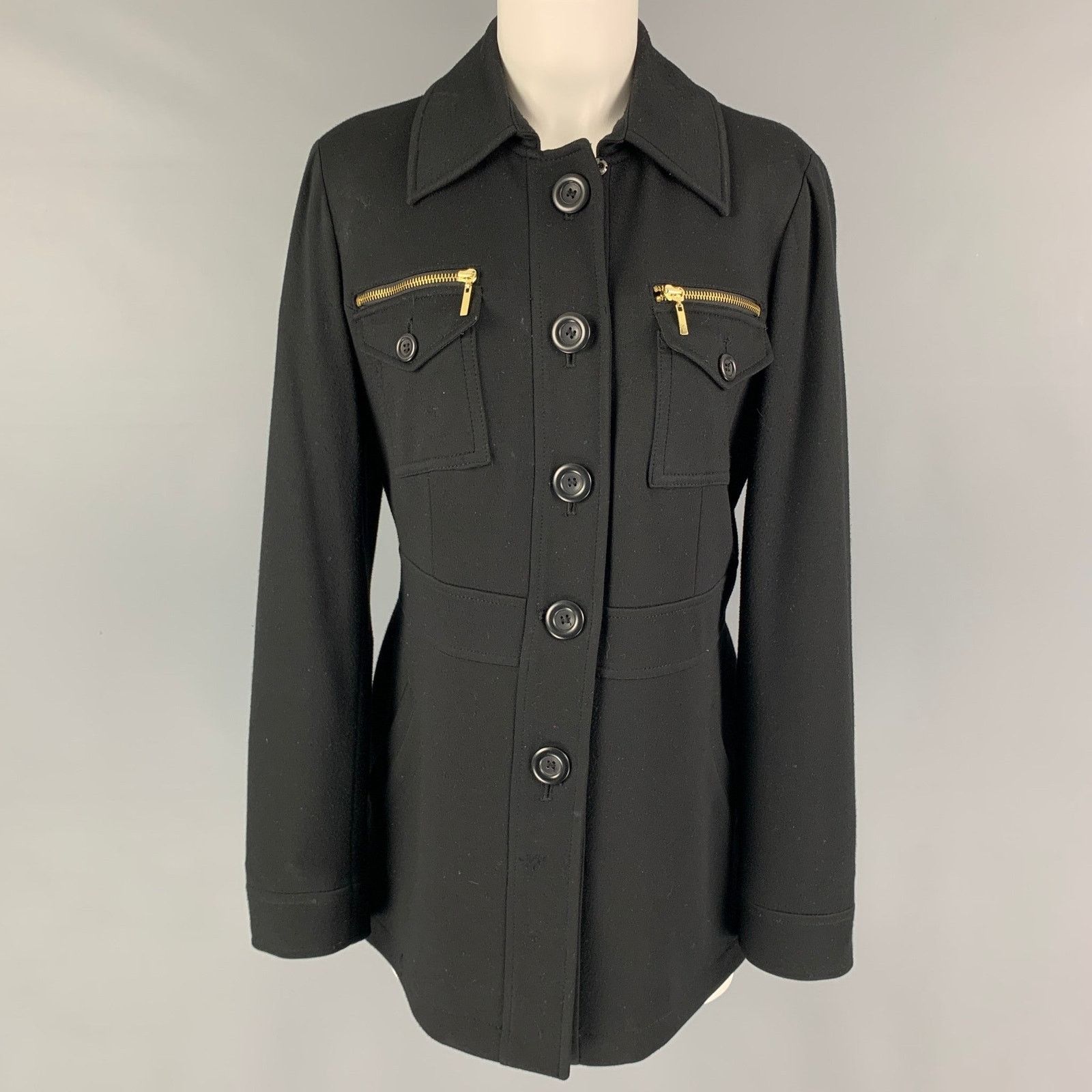 I.N.C I.N.C. Size L Black Rayon Blend Button Up Jacket Size L / US 10 / IT 46 - 1 Thumbnail