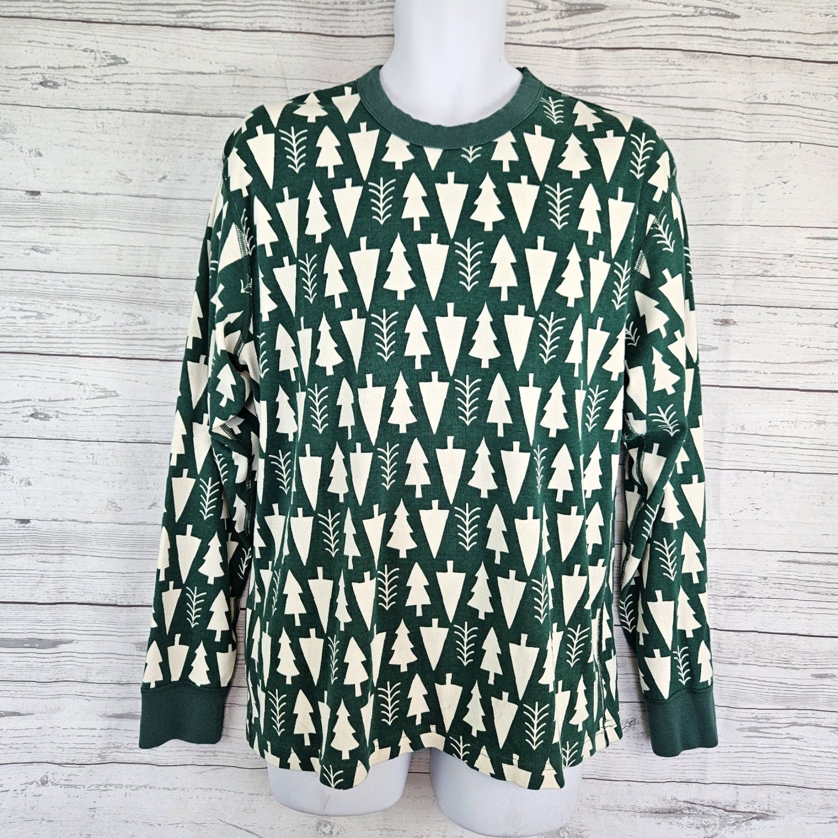 Vintage Hanna Andersson Adult Pajama Top XL Green Christmas Trees Cotton Long Sleeve Unisex Adults Mens Womens Holiday Dec-? Size XL / US 12-14 / IT 48-50 - 2 Thumbnail