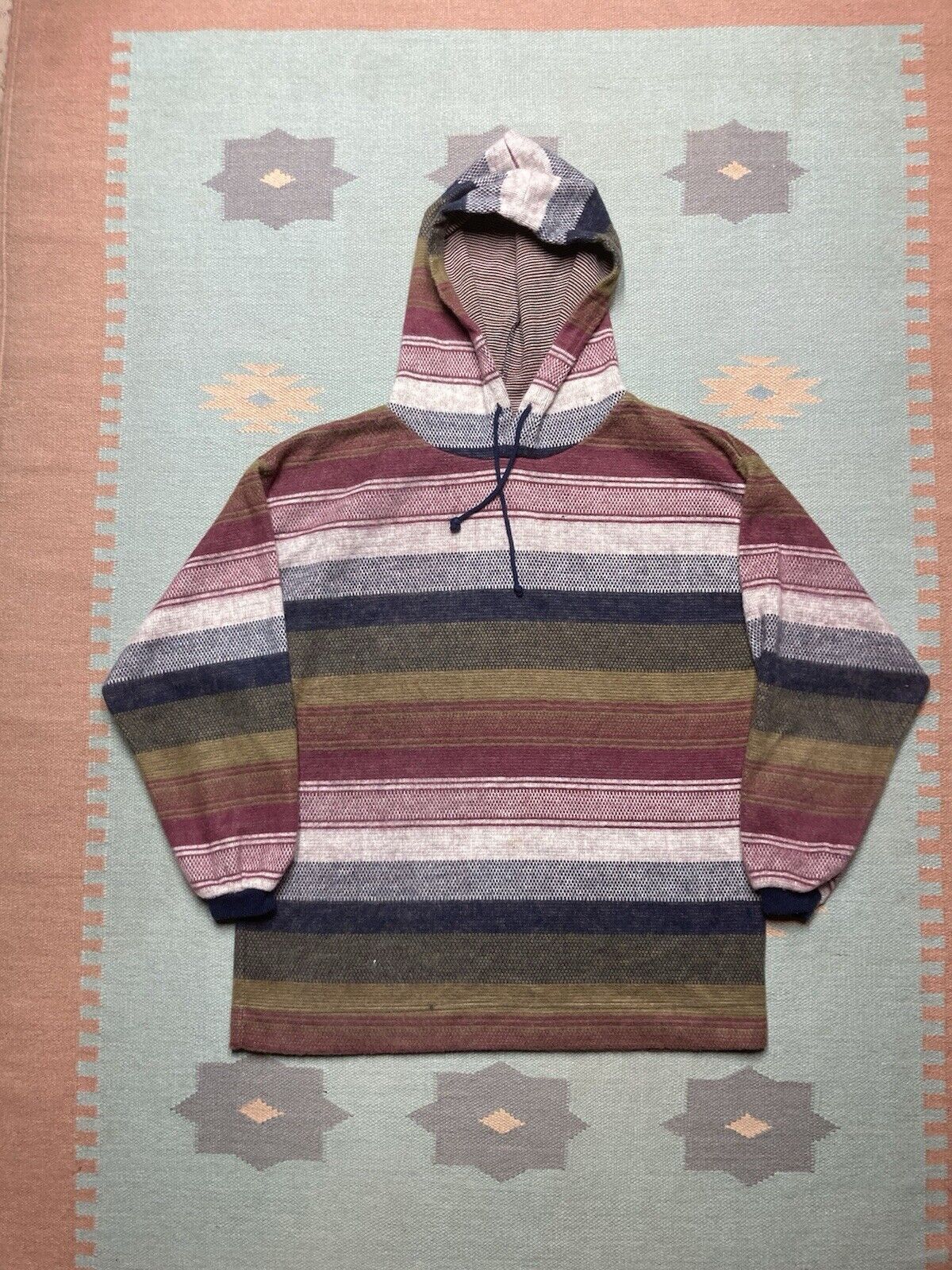 Vintage 90s pullover hoodie sweater acrylic knit soft striped large Size US L / EU 52-54 / 3 - 1 Thumbnail