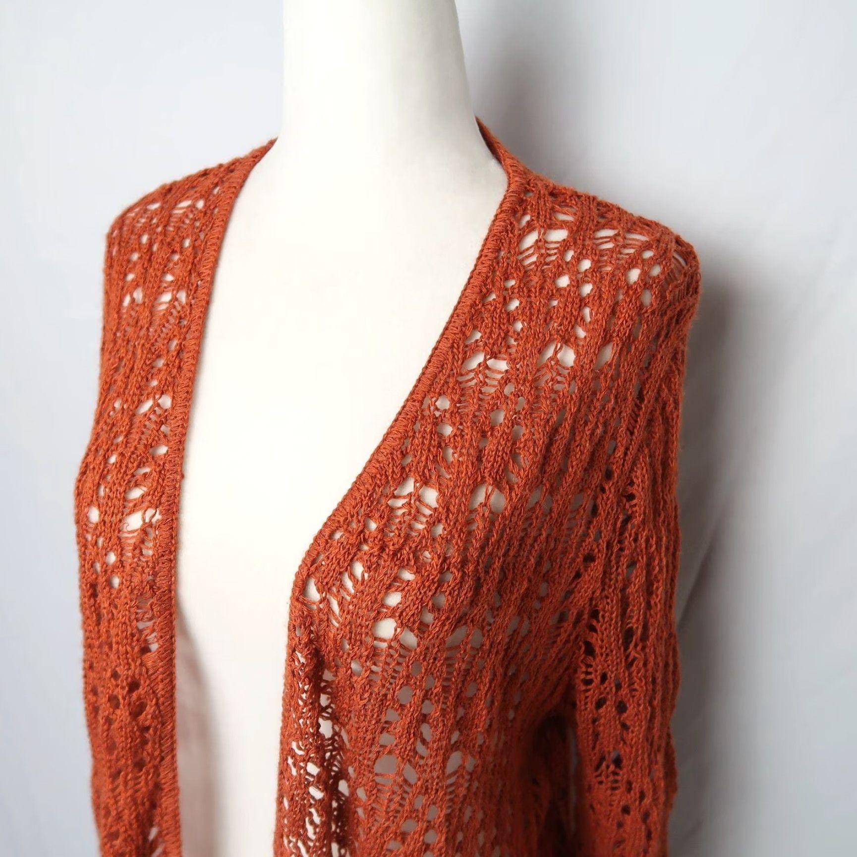Vintage 90s Vintage burnt orange crochet knit cardigan sweater L Size L / US 10 / IT 46 - 2 Thumbnail