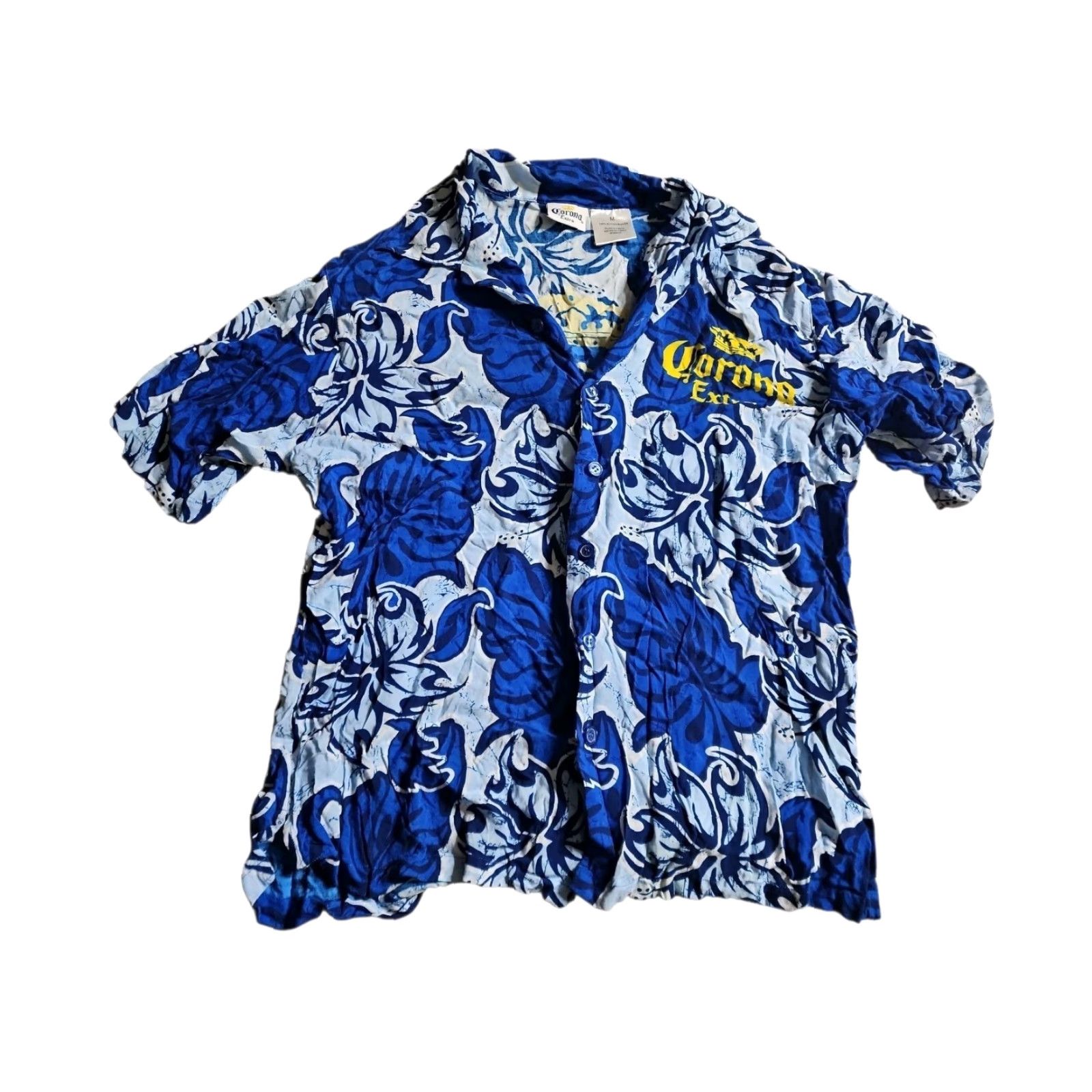 Gloverall VINTAGE Corona Shirt Womens M Collared Button-Up Cropped Blue Beach Coverup All Over Print Hawaii Shirt Size M / US 6-8 / IT 42-44 - 2 Thumbnail