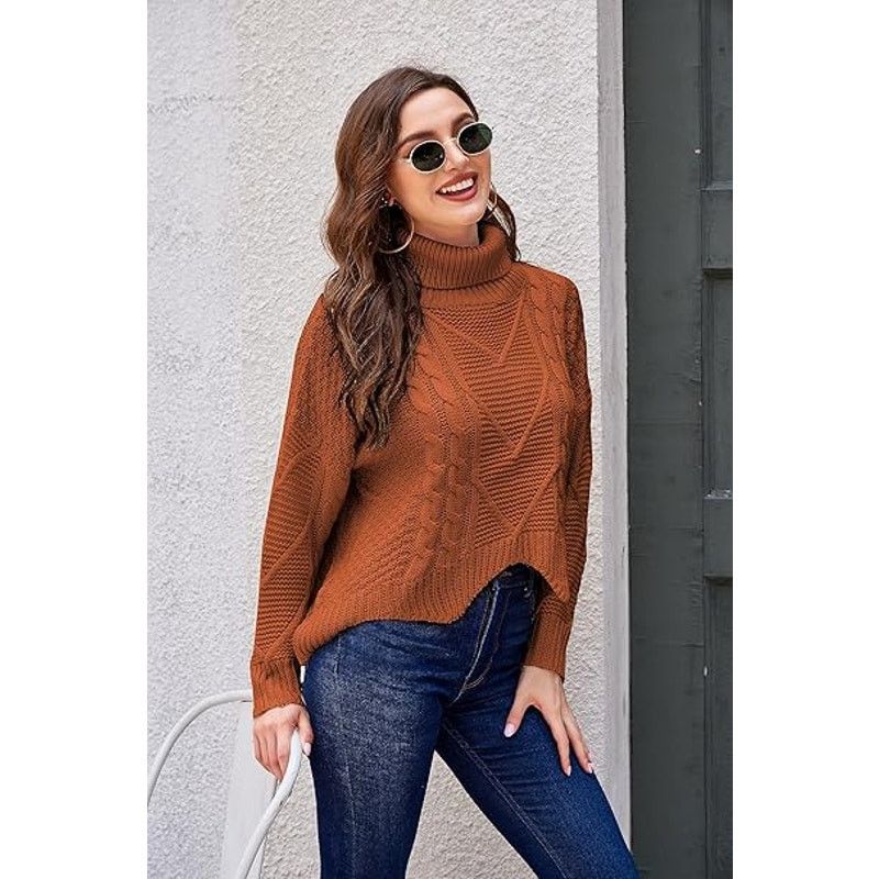 Other Beyove Orange Turtleneck Scalloped Hem Cable Knit Sweater Size M / US 6-8 / IT 42-44 - 7 Thumbnail