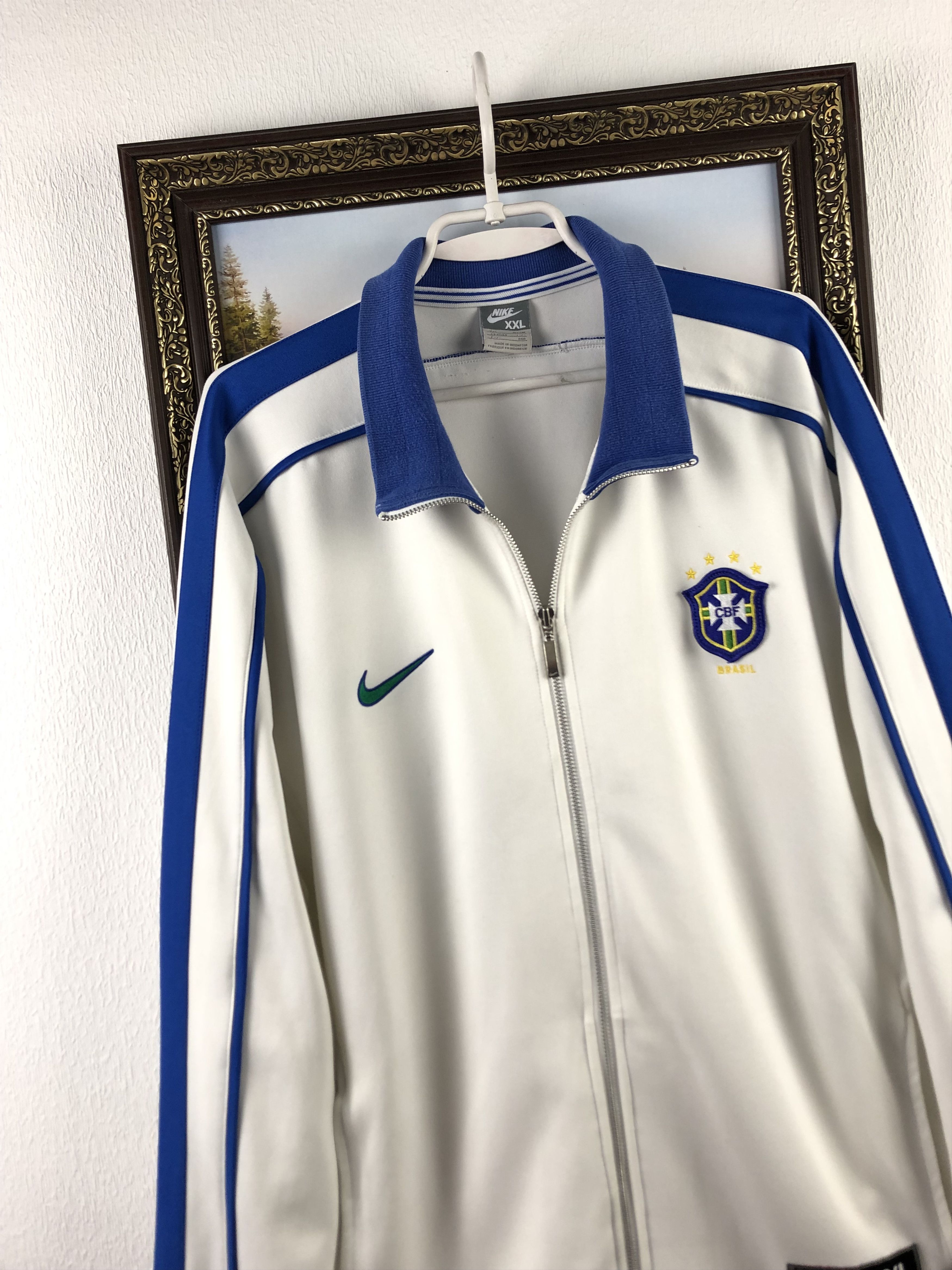 Nike × Vintage Vintage Nike Brazil Jacket Soccer Track Top White Zip Size US XXL / EU 58 / 5 - 3 Thumbnail