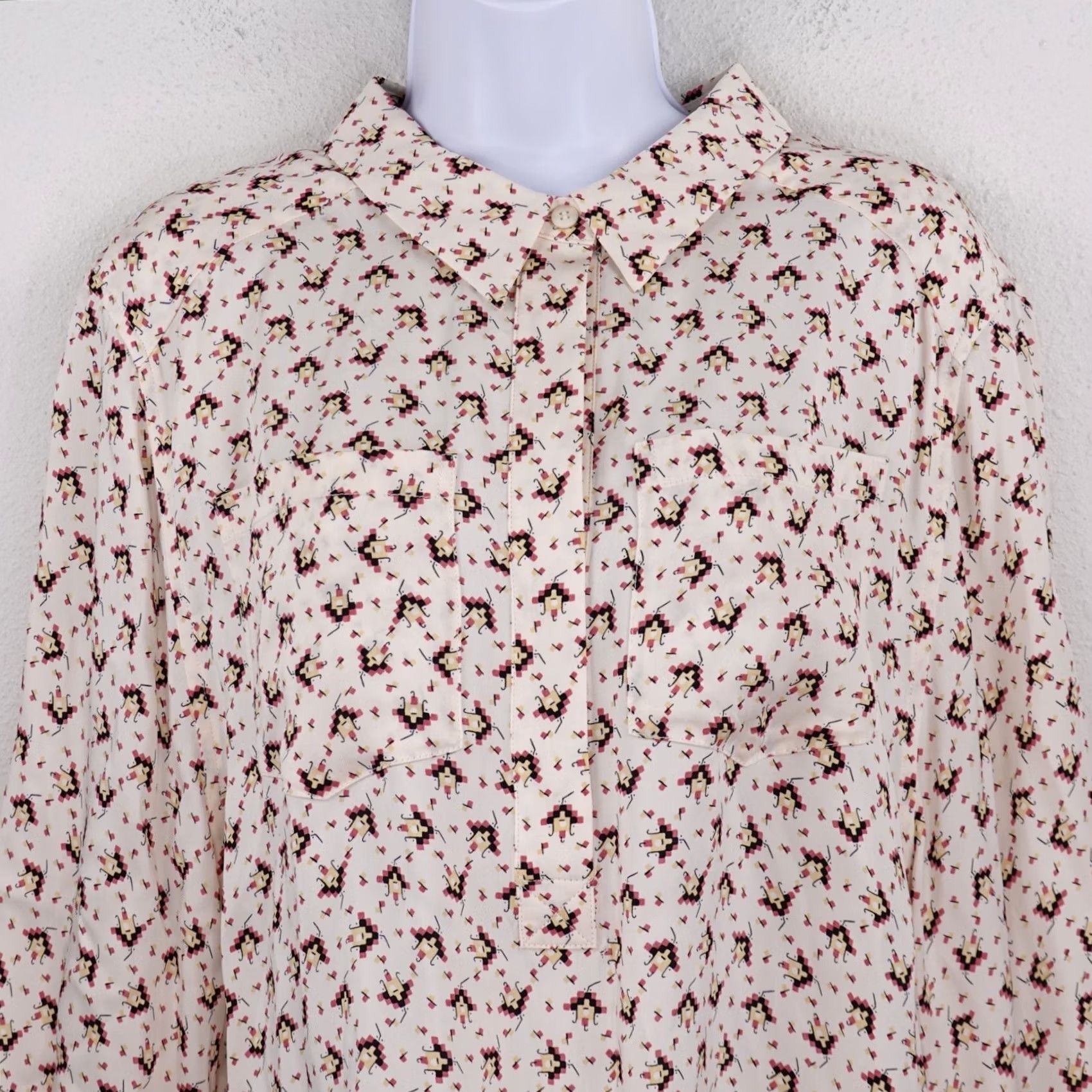 Reiss Reiss Pia Cream Geometric Printed Popover Viscose Shirt Blouse Size US 12 Size XL / US 12-14 / IT 48-50 - 2 Thumbnail