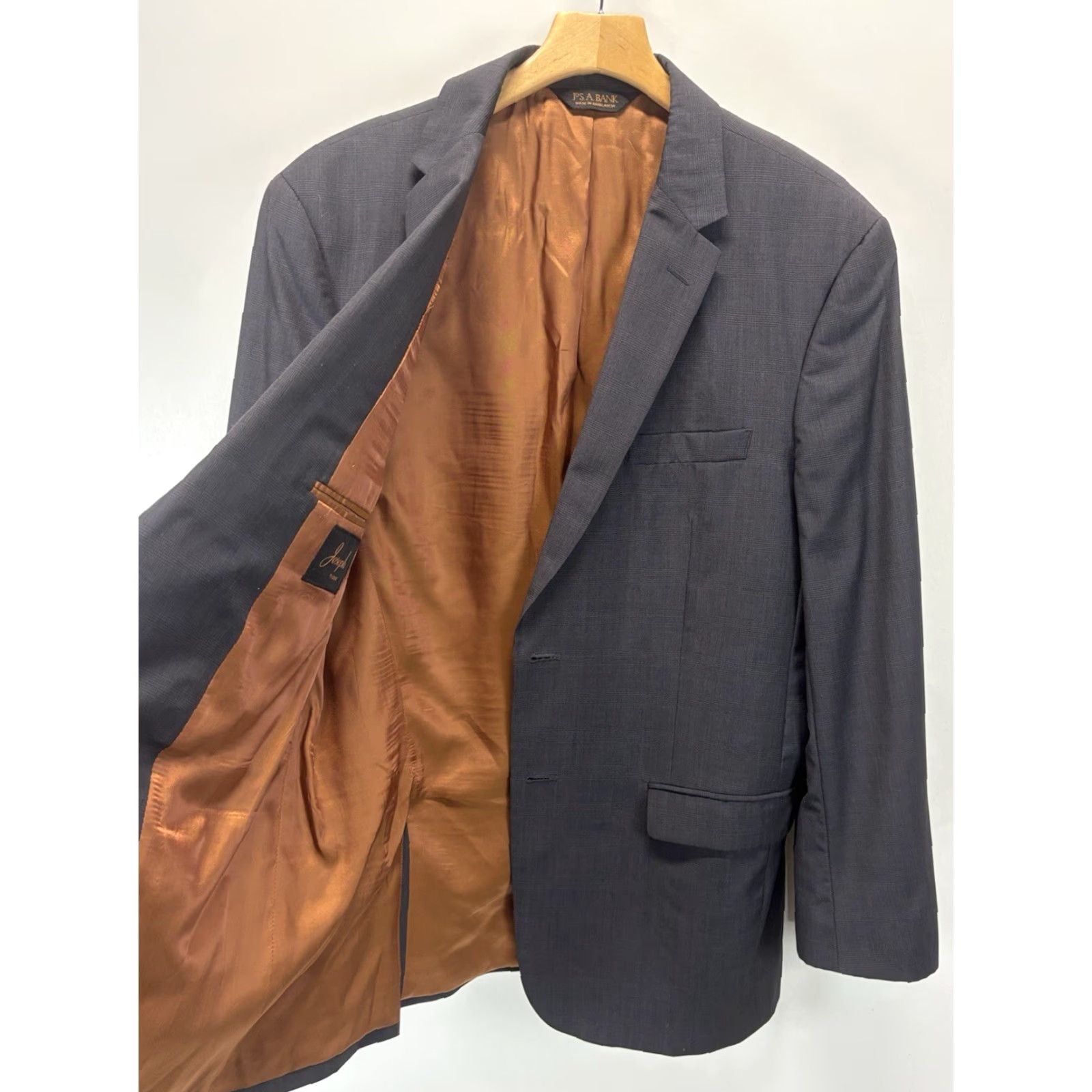 Jos. A. Bank VINTAGE Jos A Bank Blazer Jacket Sport Coat Mens 43L Wool Slim Fit Plaid Blue/Grey Long Two-Button Classic Business Blazer Mens Big & Tall Size 46R - 3 Thumbnail