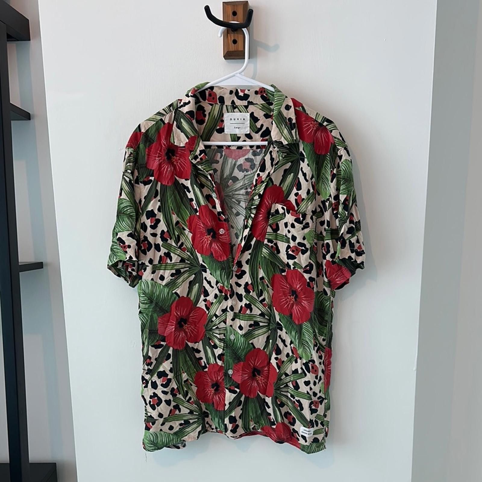 DIVINITIES Tropical Red and Green Short Sleeve Button Down Shirt Size L / US 10 / IT 46 - 1 Thumbnail