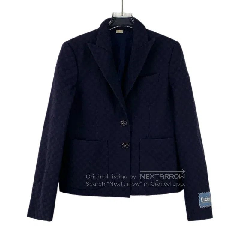 Gucci Gucci Dark blue checkerboard wool lapel single-breasted lo Size S / US 4 / IT 40 - 1 Thumbnail