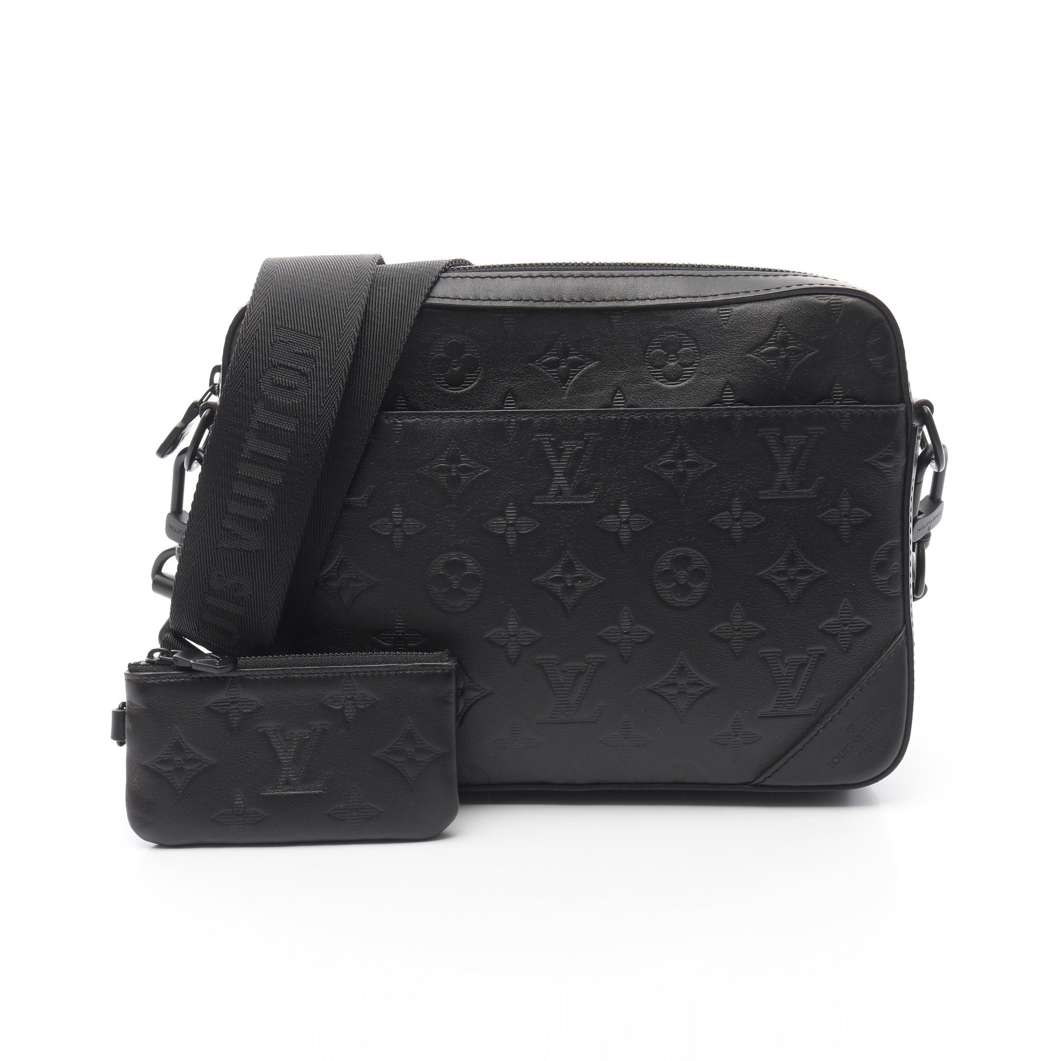 Louis Vuitton Duo Messenger Monogram Shadow Noir Shoulder Bag Leather Black