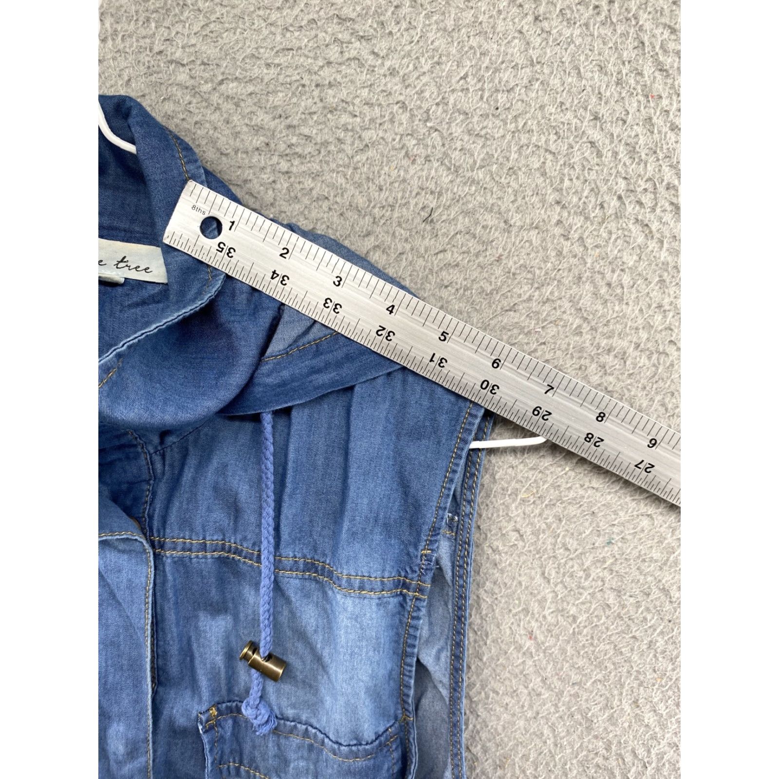 Denime Love Tree Women’s Chambray Denim Sleeveless Collared Hooded Top Small Blue Size S / US 4 / IT 40 - 6 Thumbnail