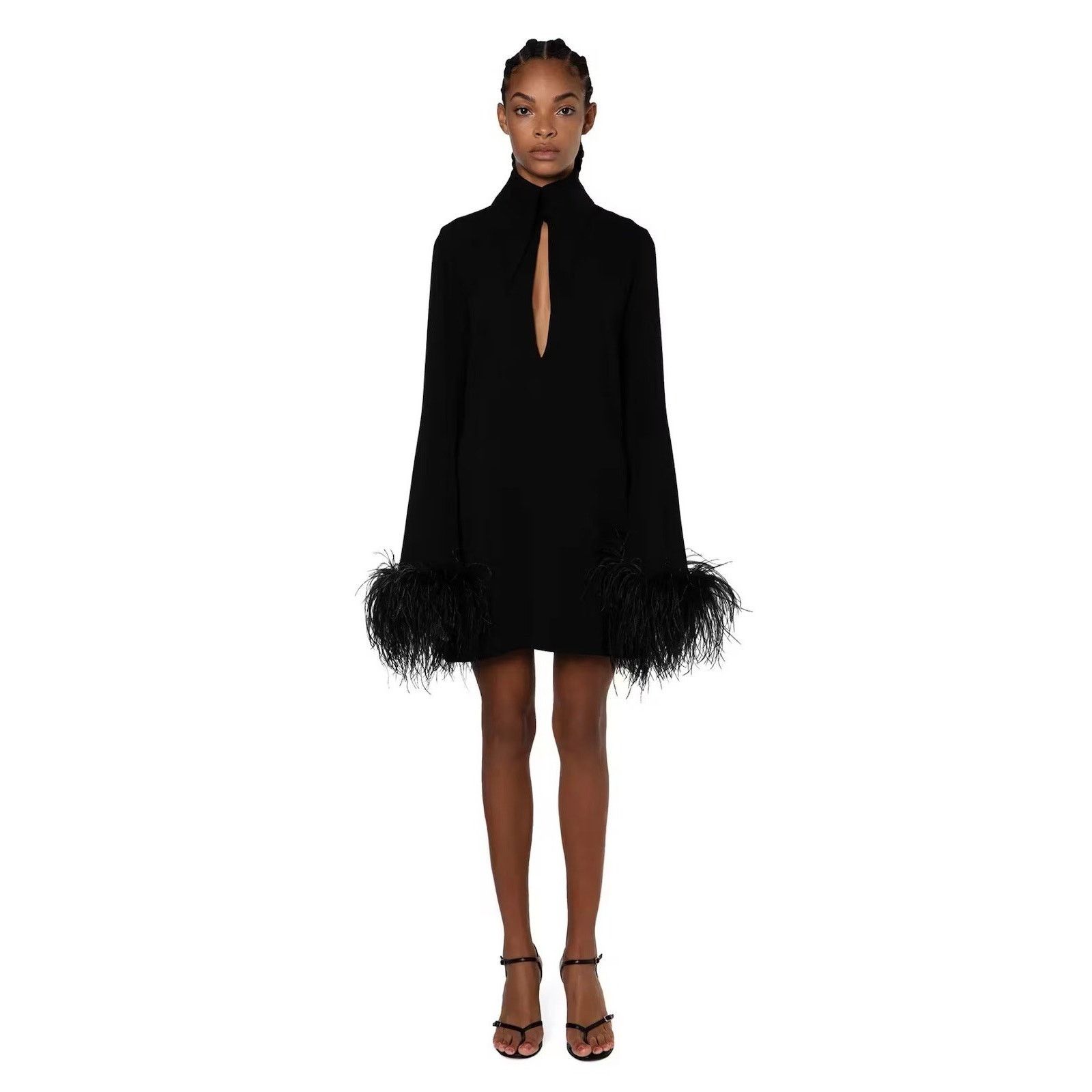 16Arlington 16ARLINGTON MICHELLE DRESS Collared OSTRICH FEATHER US 2 Size XS / US 0-2 / IT 36-38 - 3 Thumbnail