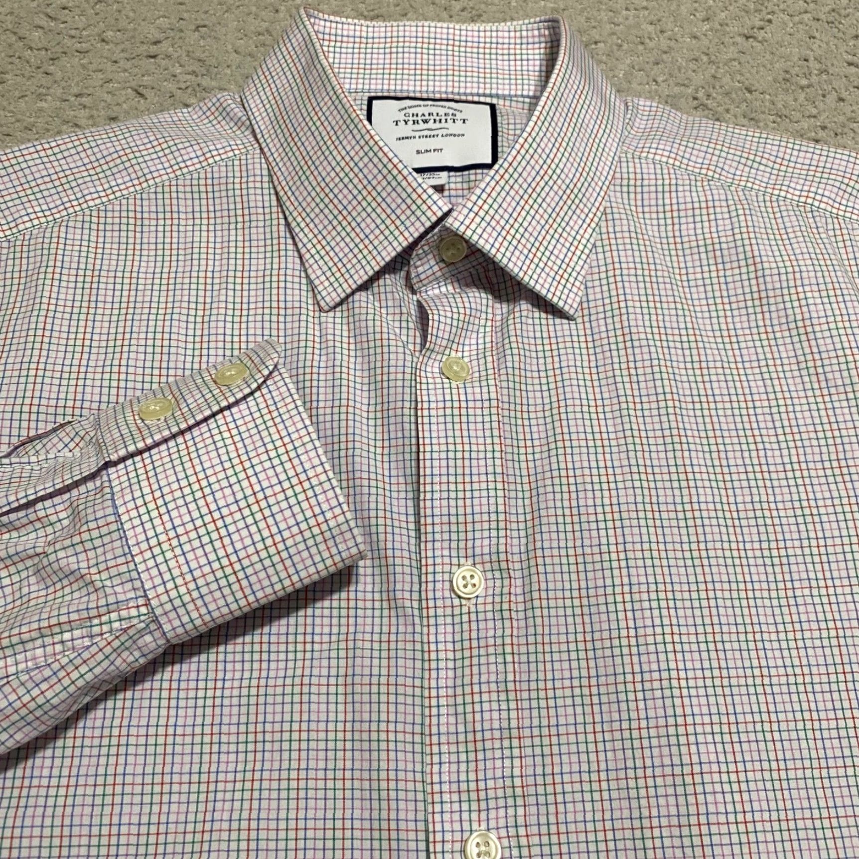 Charles Tyrwhitt Charles Tyrwhitt Mens 17 Shirt Multicolor Plaid Long Sleeve Button Front Slim Shirt Size US XL / EU 56 / 4 - 5 Thumbnail