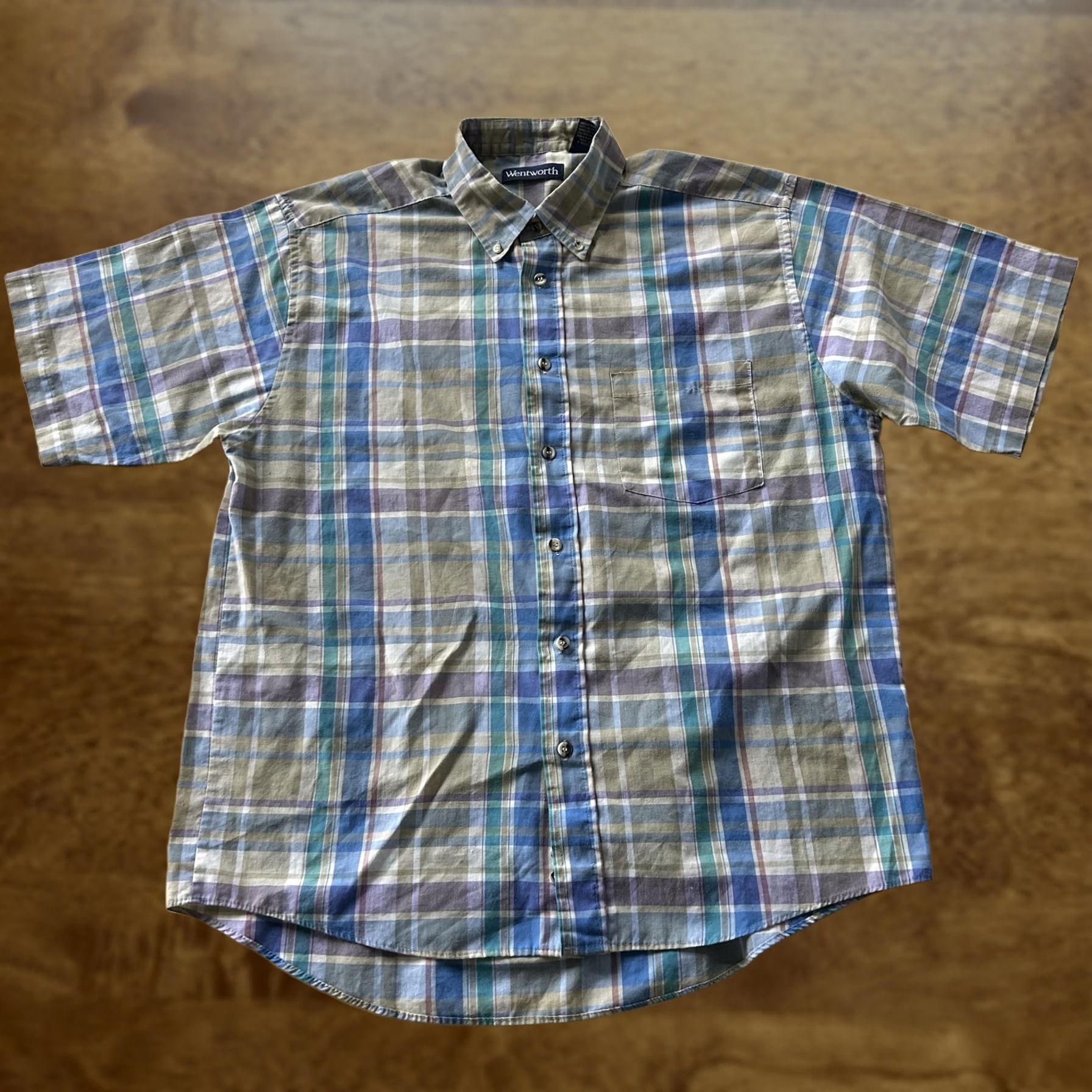 Vintage VINTAGE Wentworth Shirt Mens M Blue Plaid Short Sleeve Button Up Hong Kong Size US M / EU 48-50 / 2 - 1 Thumbnail