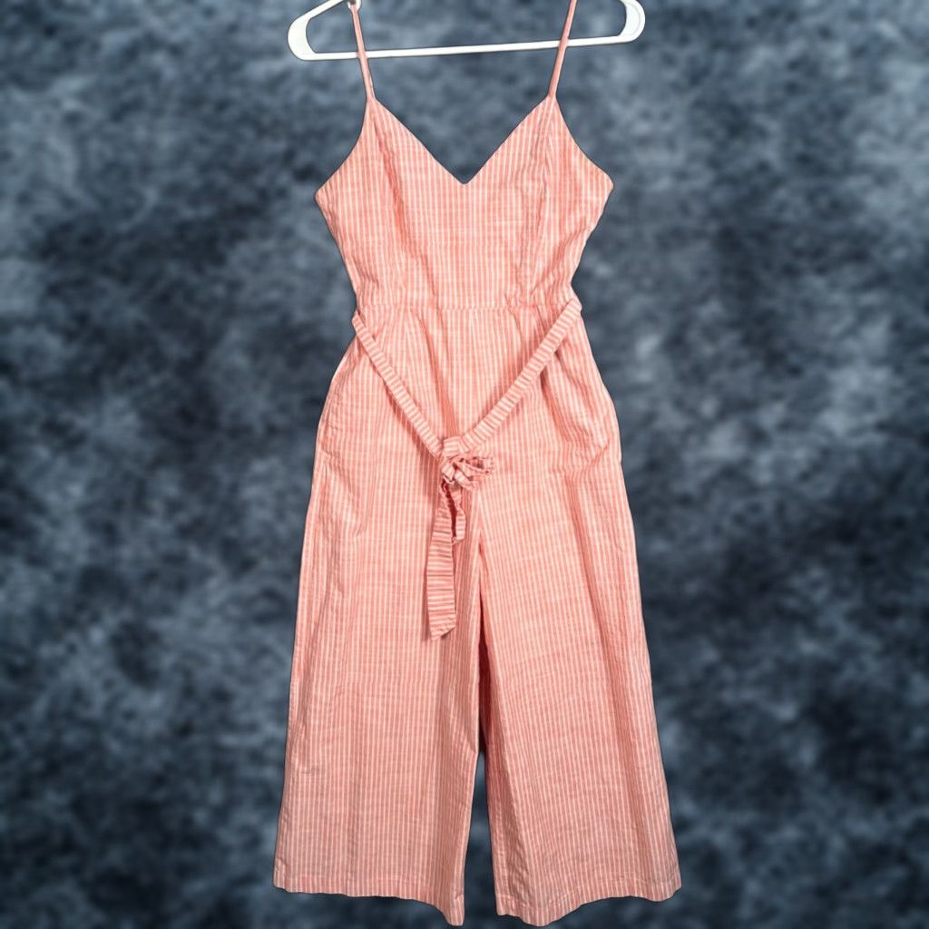 Vintage Gianni Bini Womens Jumpsuit One-Piece Sleeveless Striped Pink White Cotton Size 2 Wide-Leg Adult Womens Size 26" / US 2 / IT 38 - 1 Thumbnail