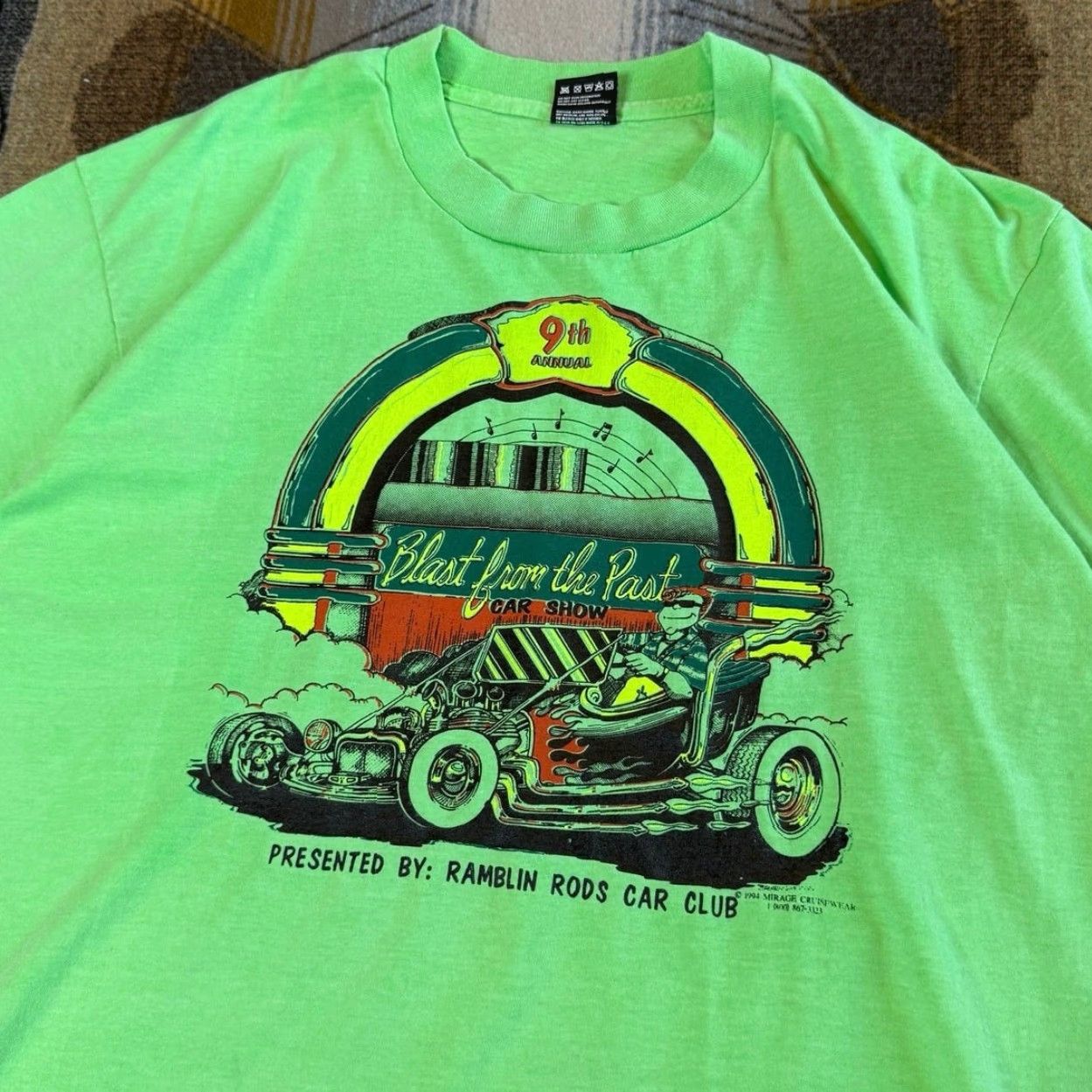 Fruit Of The Loom VINTAGE 1994 Hot Rod Car Show T-Shirt XL Short Sleeve Green Fruit of the Loom Men 90s Cars Shirt Size US XL / EU 56 / 4 - 2 Thumbnail