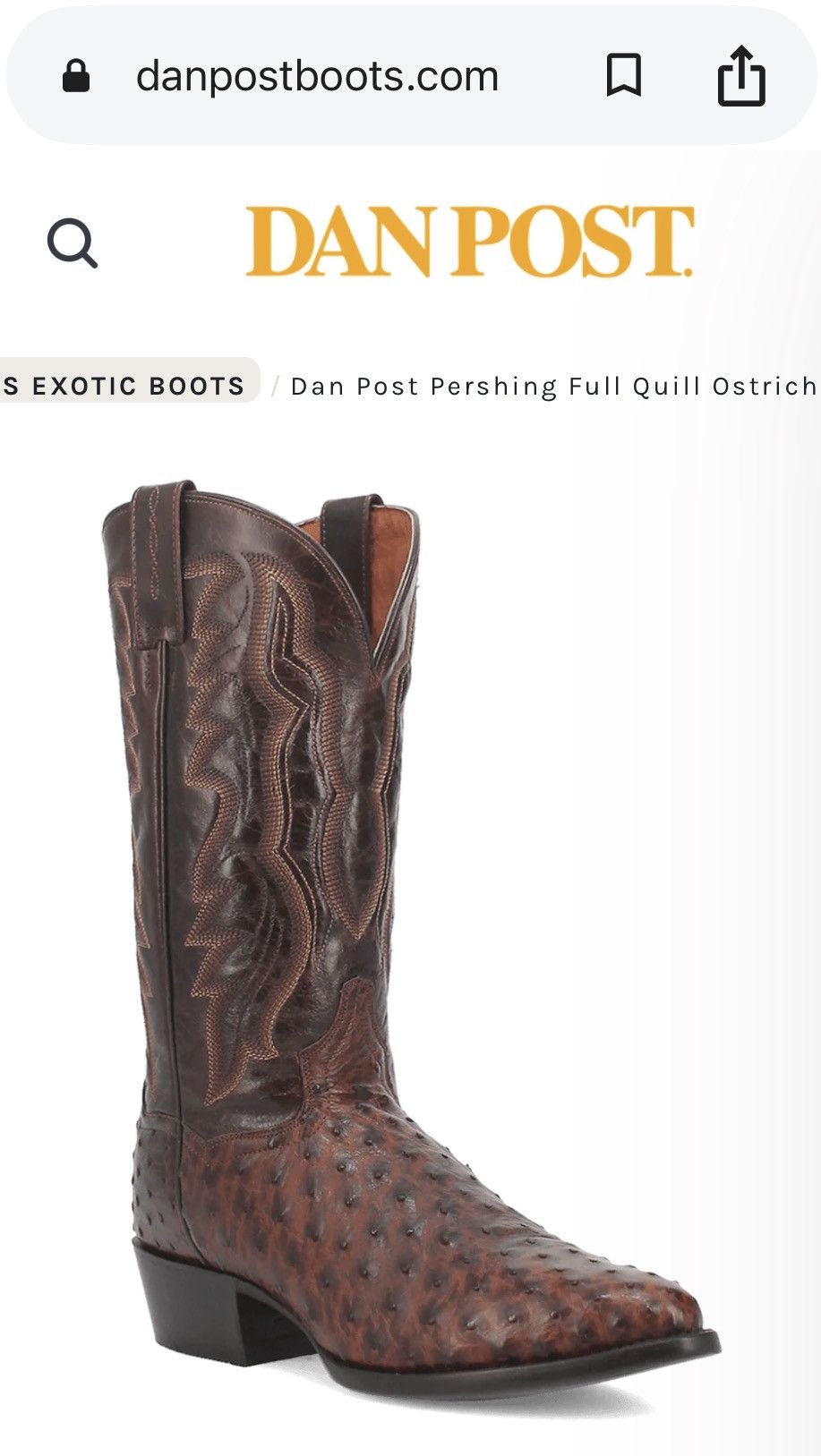 Dan Post Dan Post Pershing Men's Full Quill Ostrich Western Boots Size US 11.5 / EU 44-45 - 4 Thumbnail