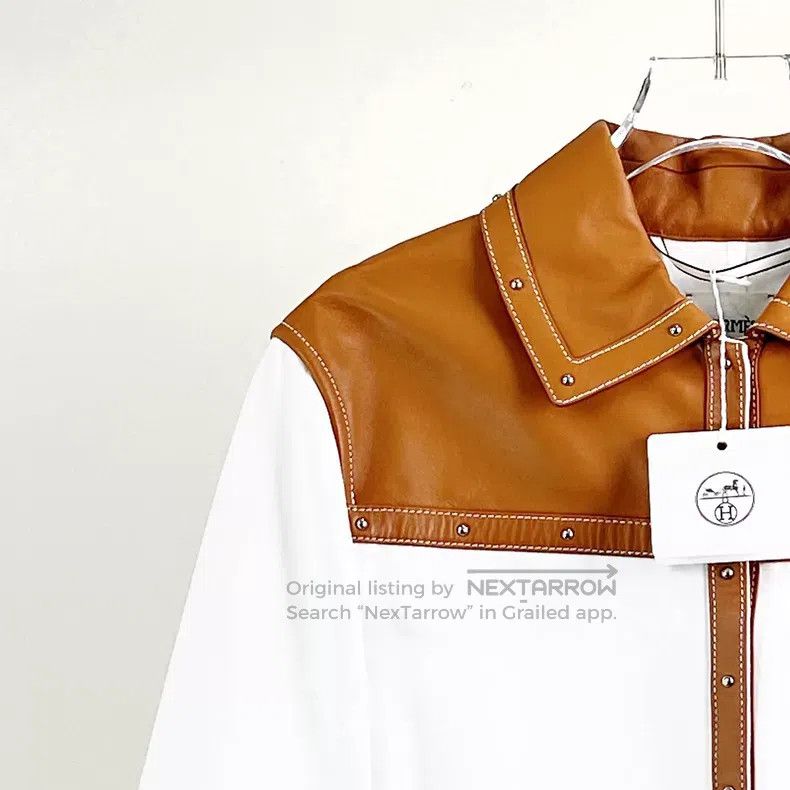 Hermes Hermes Color-Blocked Cotton Leather Coat Size XXS / US 00 / IT 34 - 4 Thumbnail