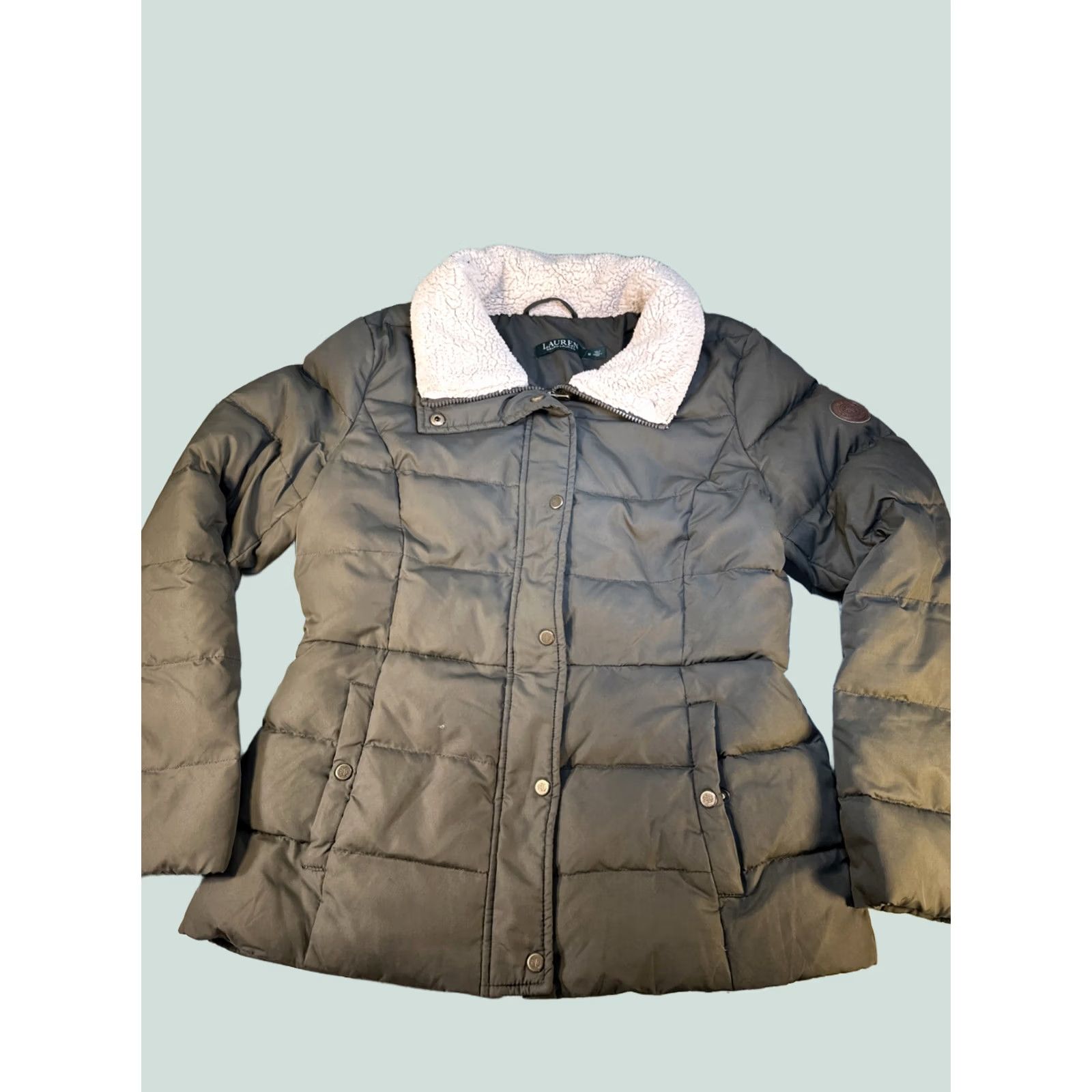Ralph Lauren Lauren Ralph Lauren Womens Olive Green Sherpa Collar Down Puffer Jacket Mid Length Mens? No Girls? Size M / US 6-8 / IT 42-44 - 1 Thumbnail