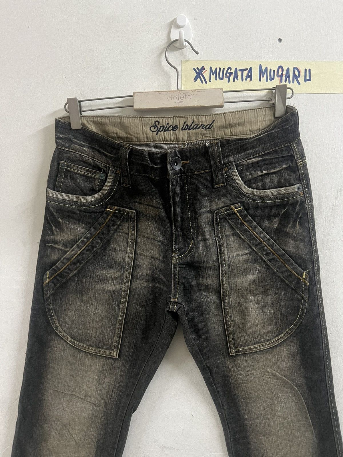 Designer × Hysteric Glamour × Japanese Brand FLARED🔥BLACK FADED SPICE ISLAND DISTRESS DENIM PANT Size US 31 - 3 Thumbnail
