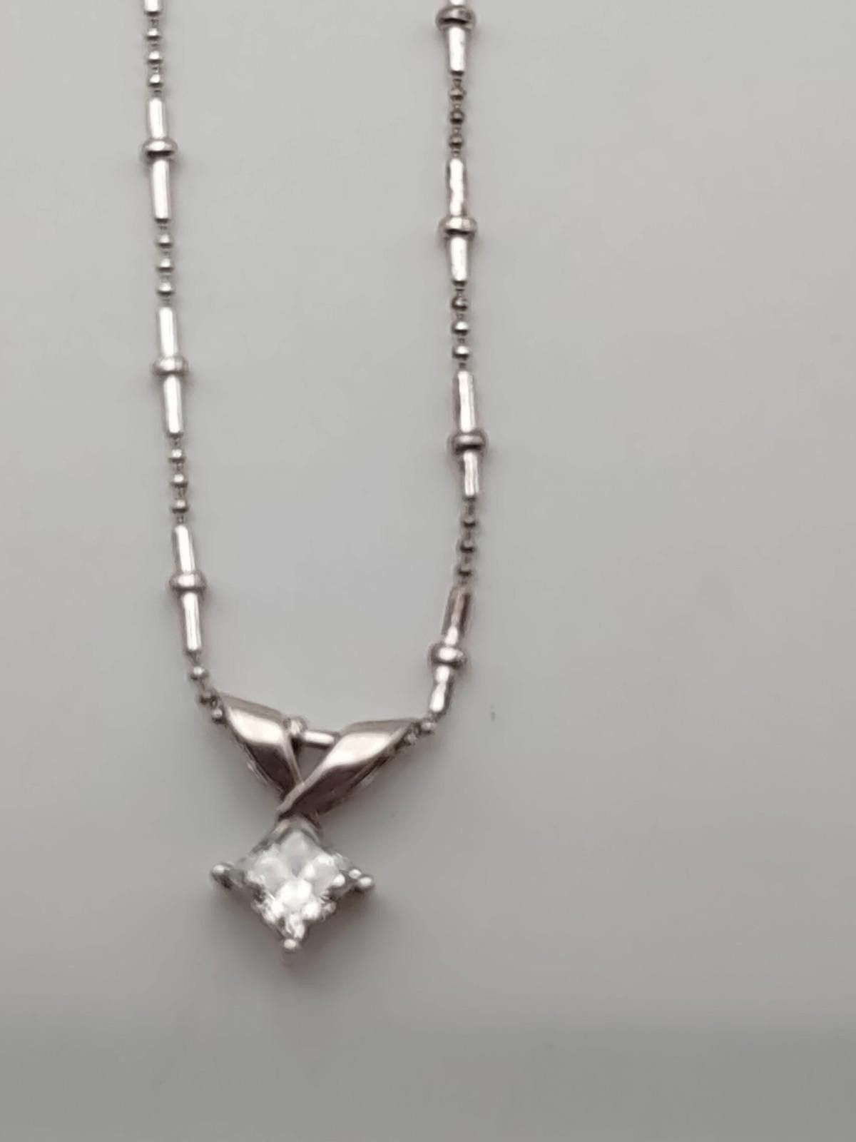 The Unbranded Brand Silver Princess CZ Pendant w/ 18” Bar Ball Chain 925 Size ONE SIZE - 2 Thumbnail