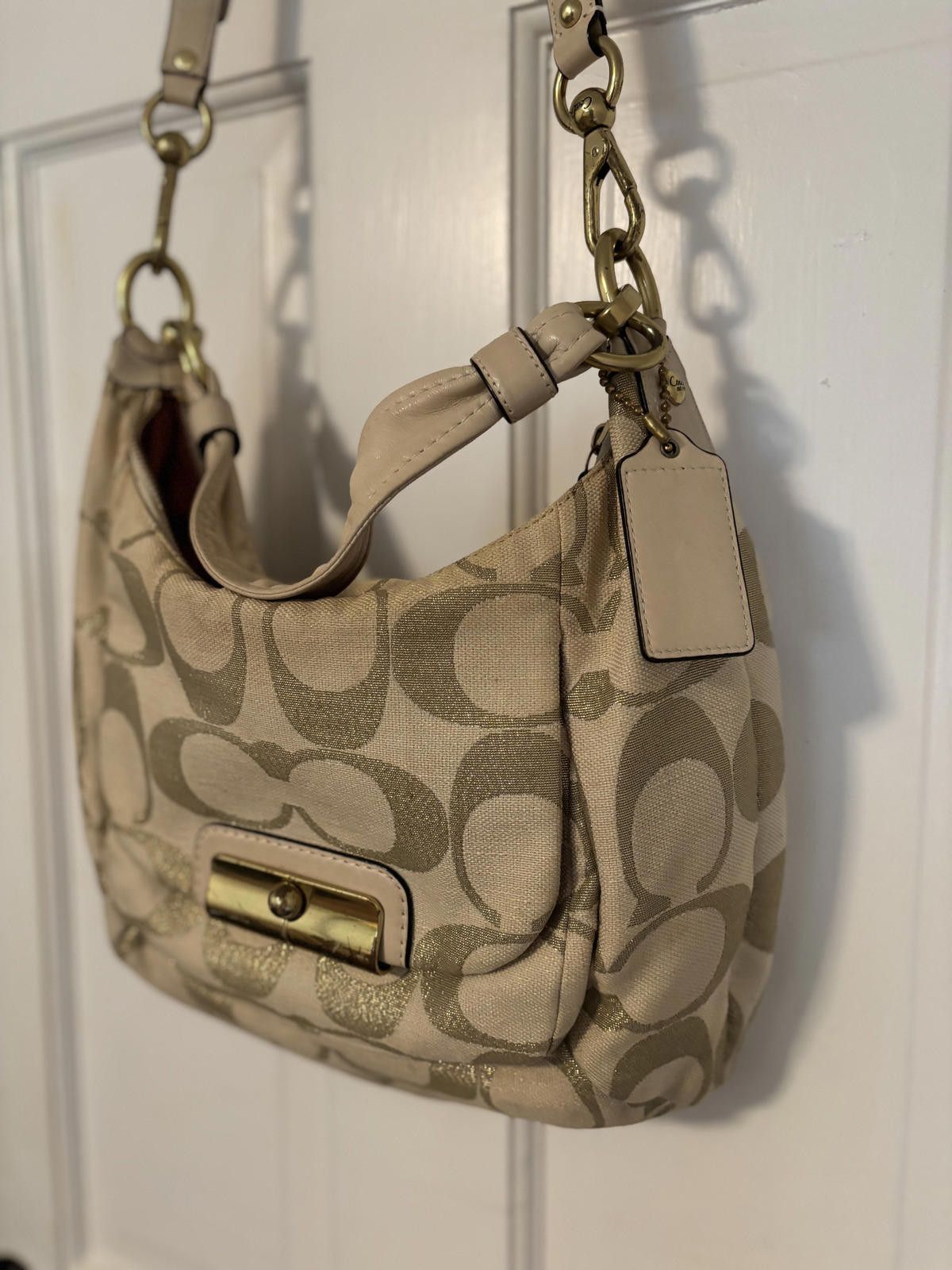 Coach COACH Kristin Lurex Champagne Woven Hobo Shoulder Bag Purse Size ONE SIZE - 2 Thumbnail