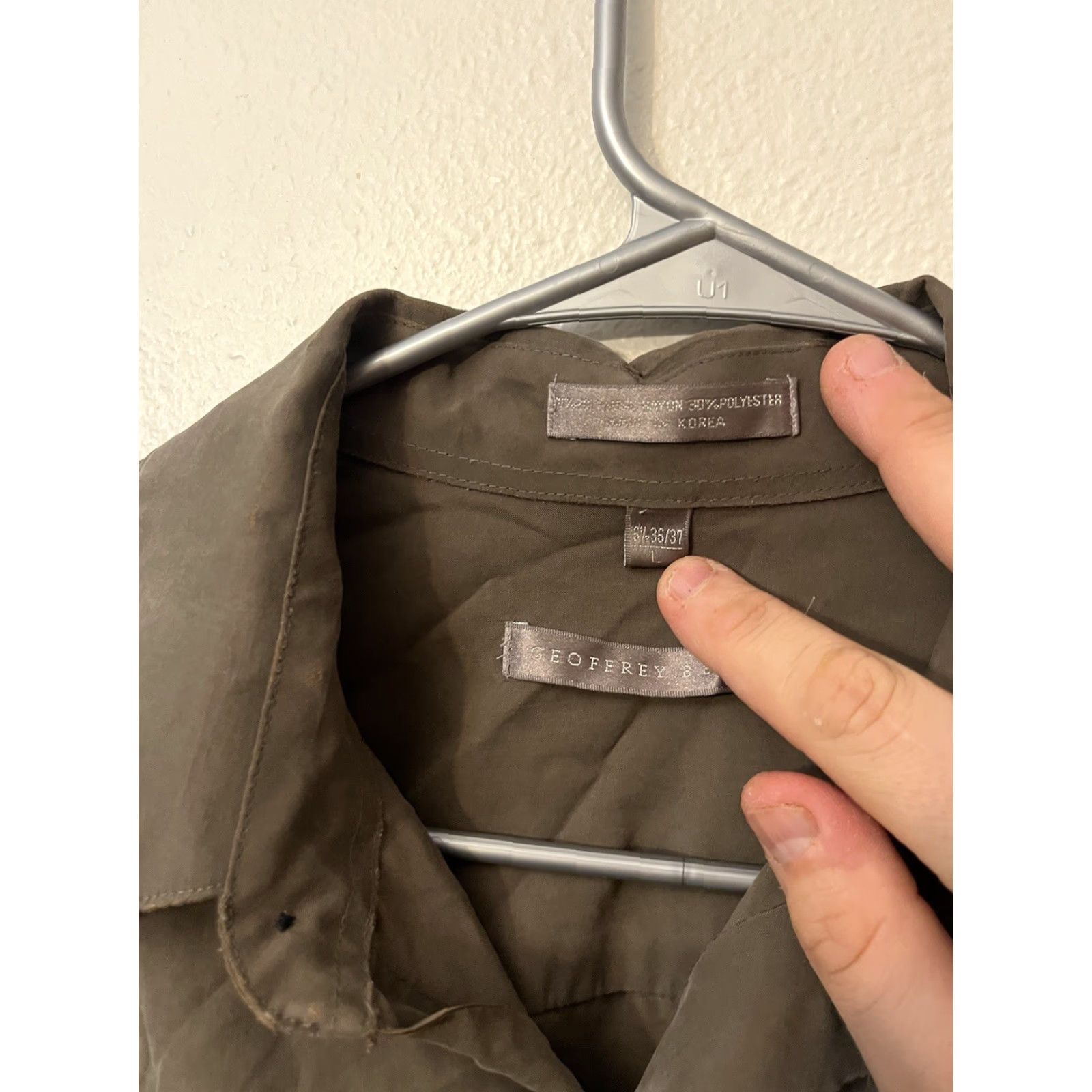 Geoffrey Beene Geoffrey Beene Dress Shirt Men Brown Solid 16.5 32/33 Button-Down Collar Long Sleeve Wrinkle Resistant Easy Care Casual Shirt Mens Size 46R - 3 Thumbnail