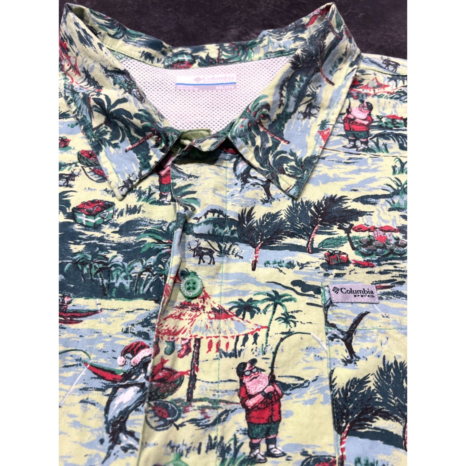 Vintage Columbia Shirt Mens 2XL Short Sleeve Marlin PFG Camp Santa Palms Button-Up Christmas Holiday Pattern Size US XXL / EU 58 / 5 - 4 Thumbnail