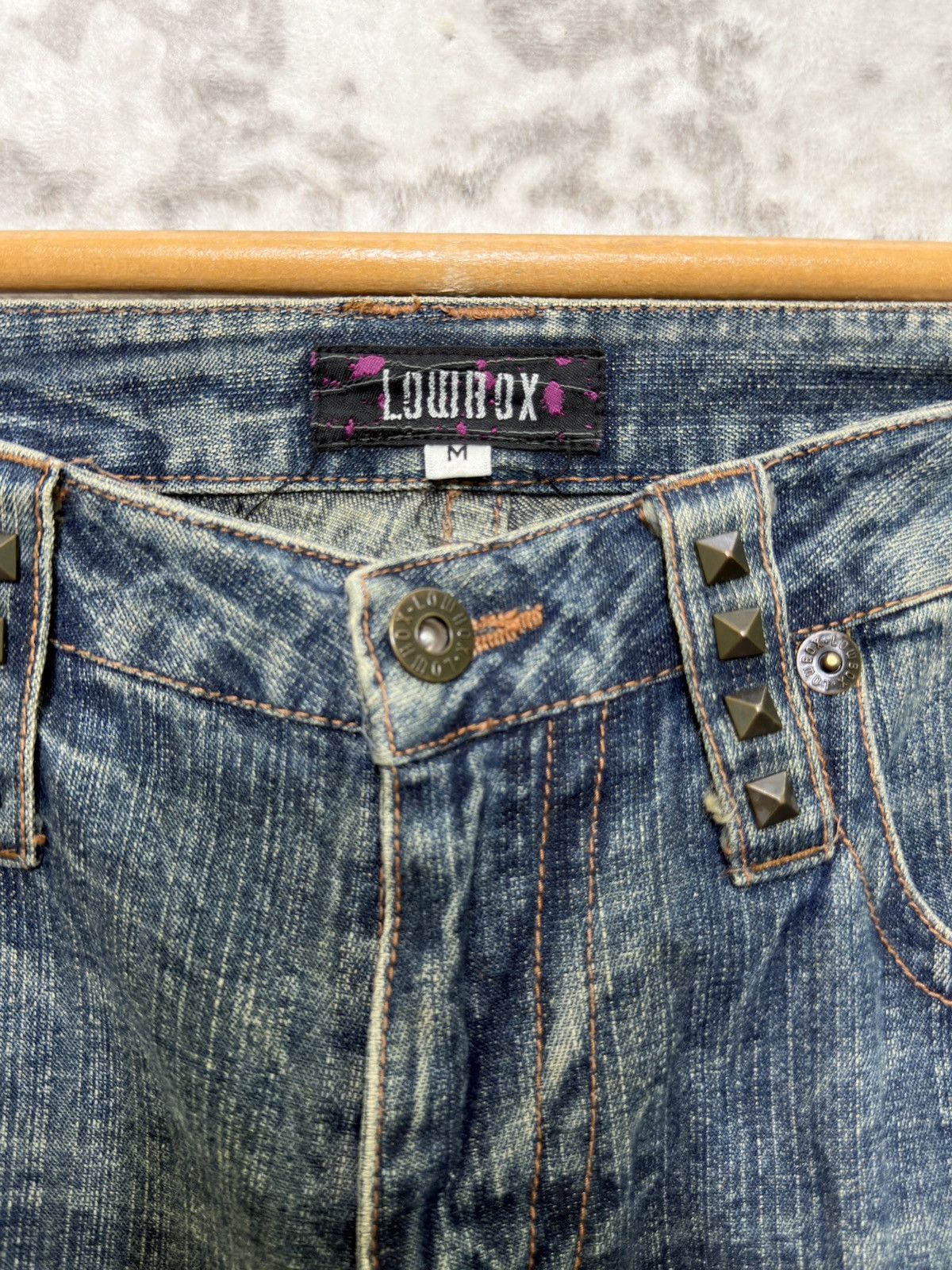 If Six Was Nine Y2K Lowbox Distressed Studded Low Rise Flare Denim Jeans Size US 31 - 8 Thumbnail