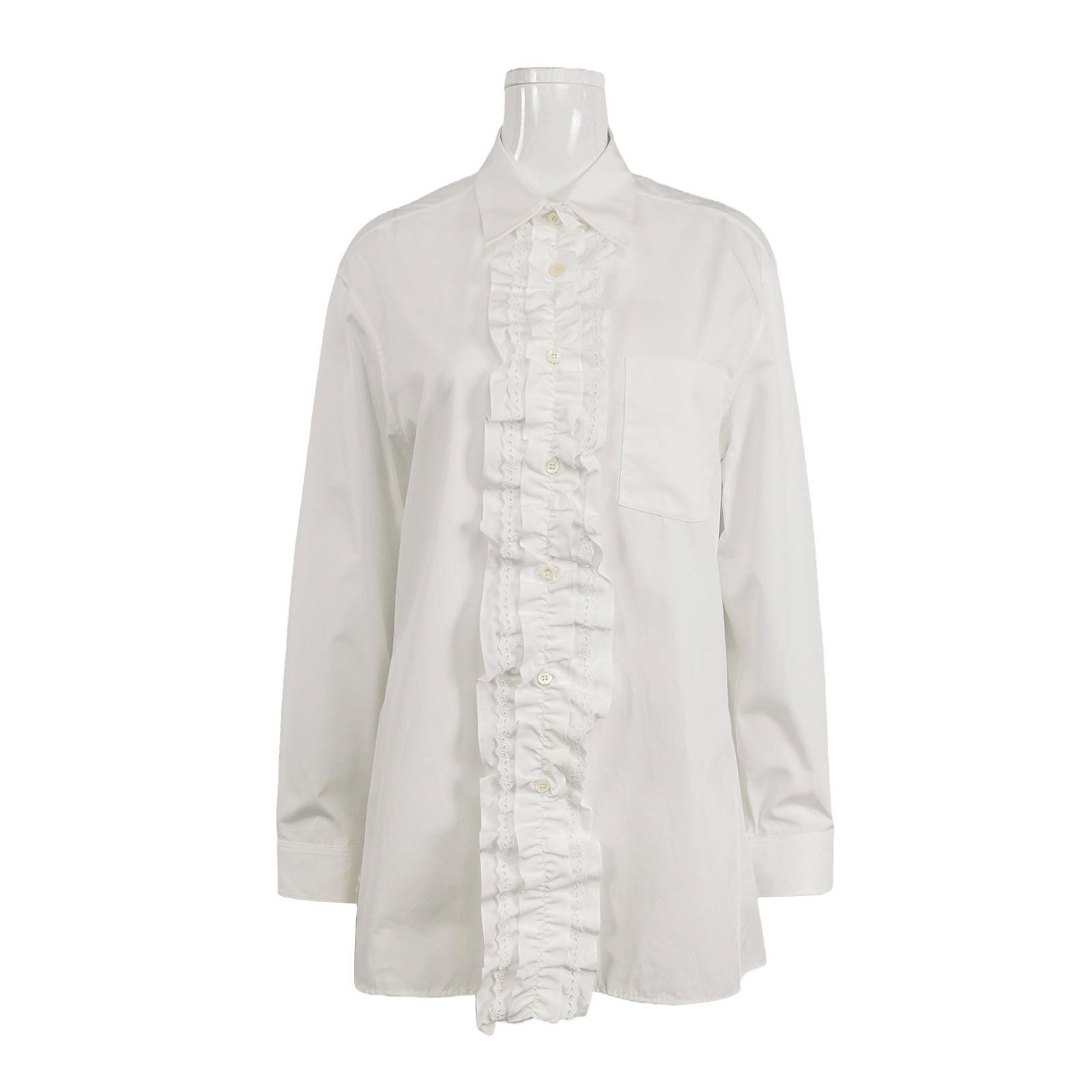 Prada Prada White Poplin Ruffled Button Up Shirt IT 38 Size XS / US 0-2 / IT 36-38 - 1 Thumbnail