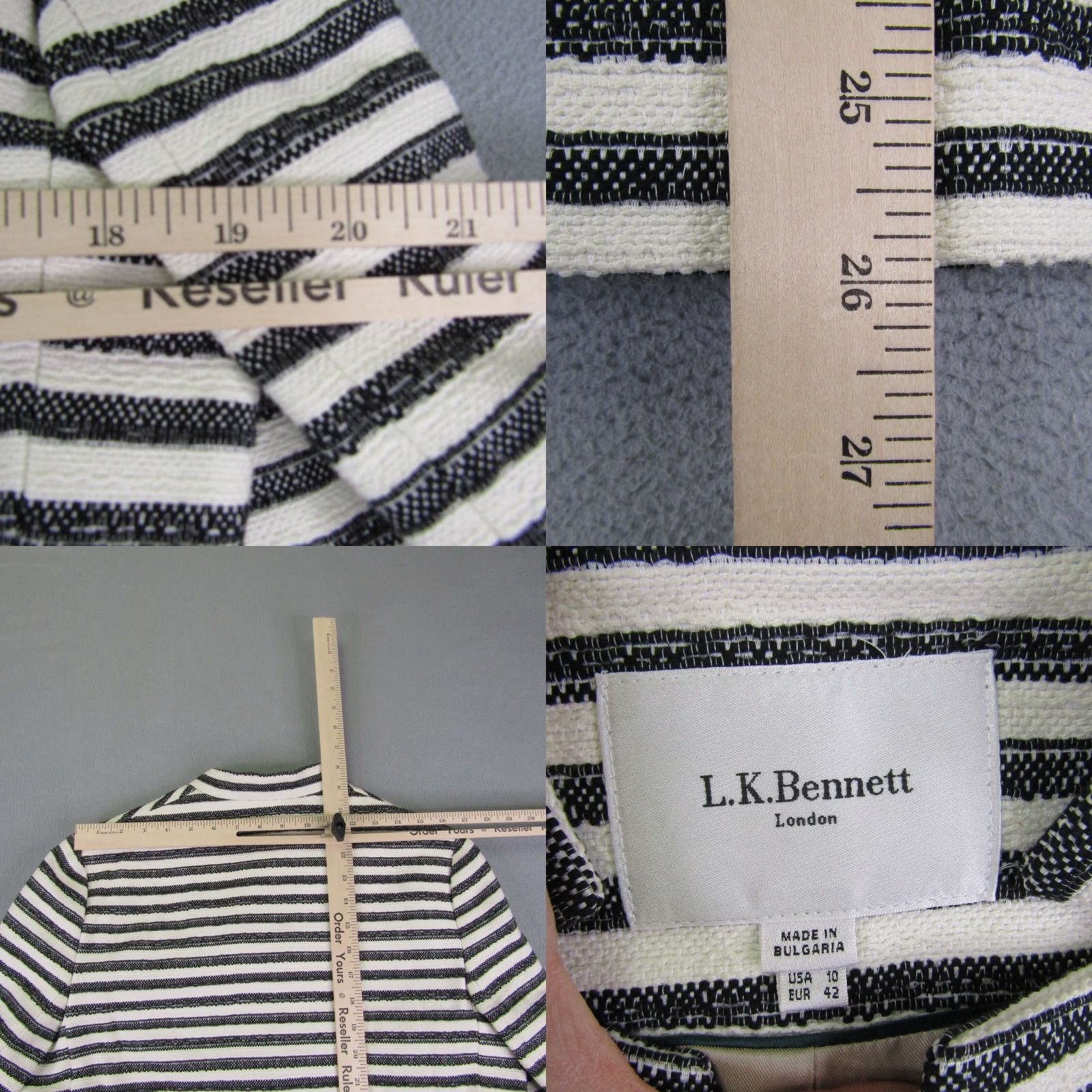 Ralph Lauren VINTAGE LK Bennett Blazer Women 10 Black White Striped Cotton-Blend Denim Snap Front 90s-Inspired Womens Size L / US 10 / IT 46 - 8 Thumbnail