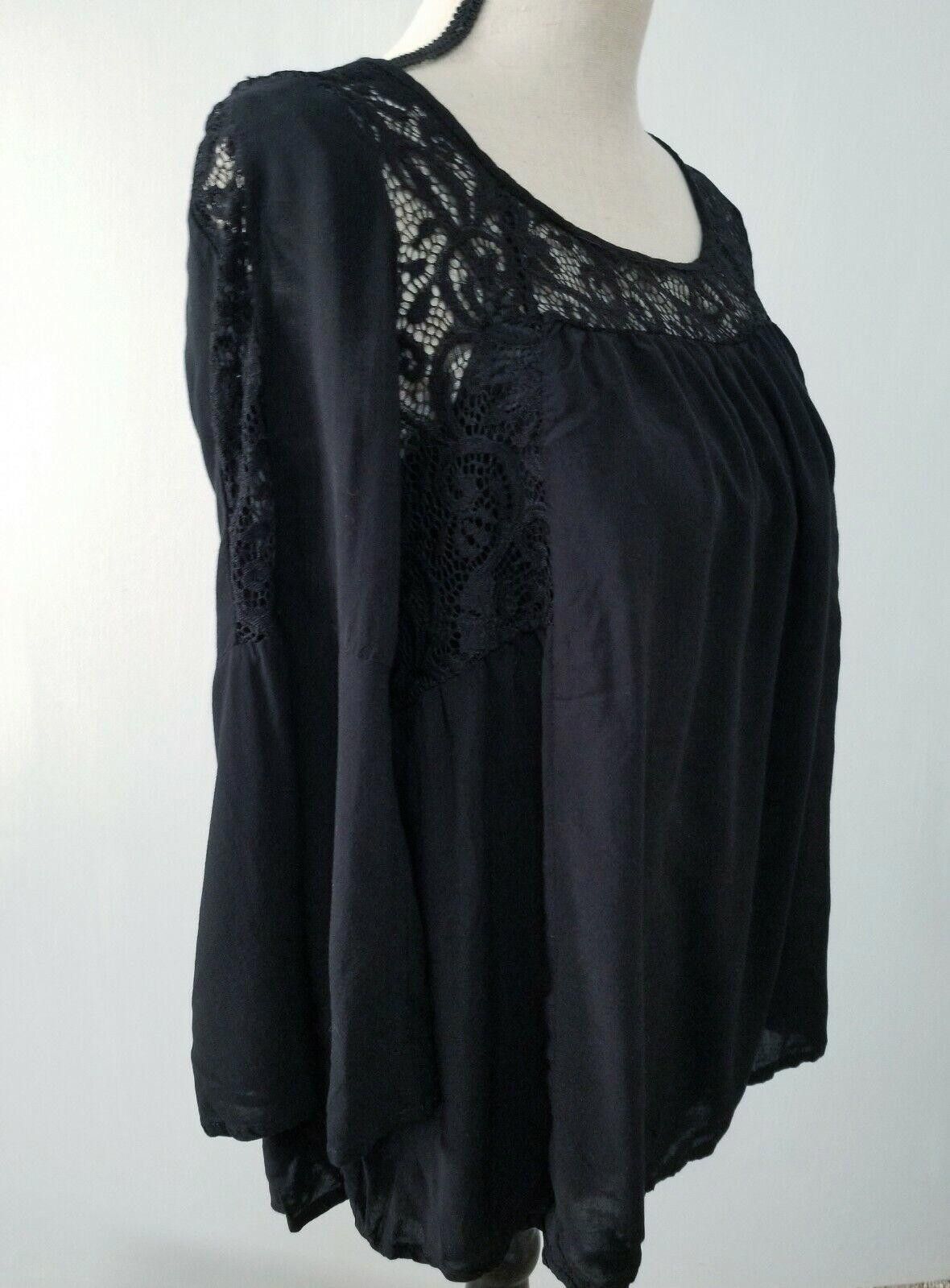 Designer Jodifl Top Medium Black Lace Cut Outs 3/4 Sleeve Open Back Size M / US 6-8 / IT 42-44 - 2 Thumbnail