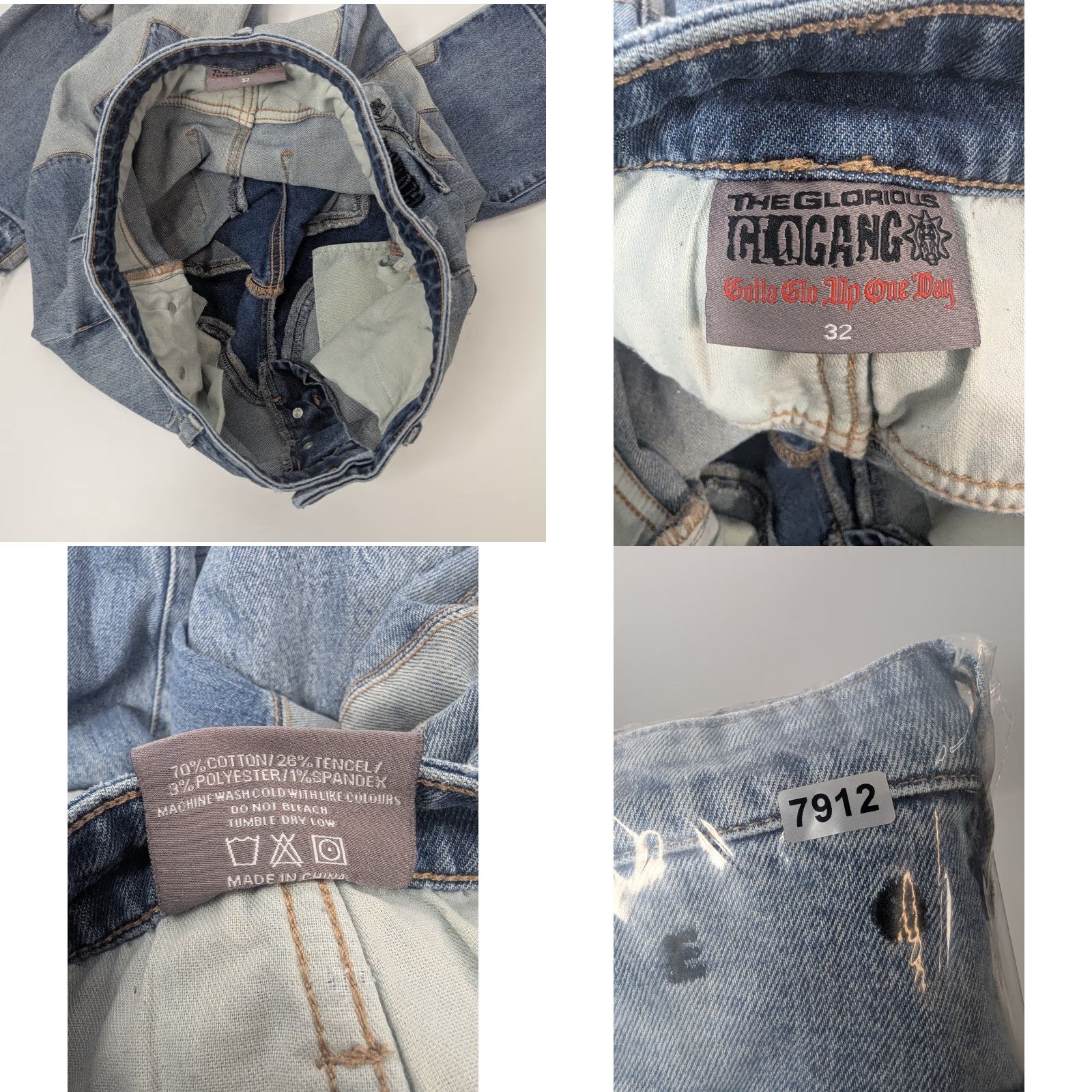 Vintage Glo Gang Jeans Unisex Adults Denim Hip-Hop High Street Retro Stitching Raw Hem Size 32 Blue 36 In Inseam Flared Mens Womens Boys Girls Size US 32 / EU 48 - 9 Thumbnail