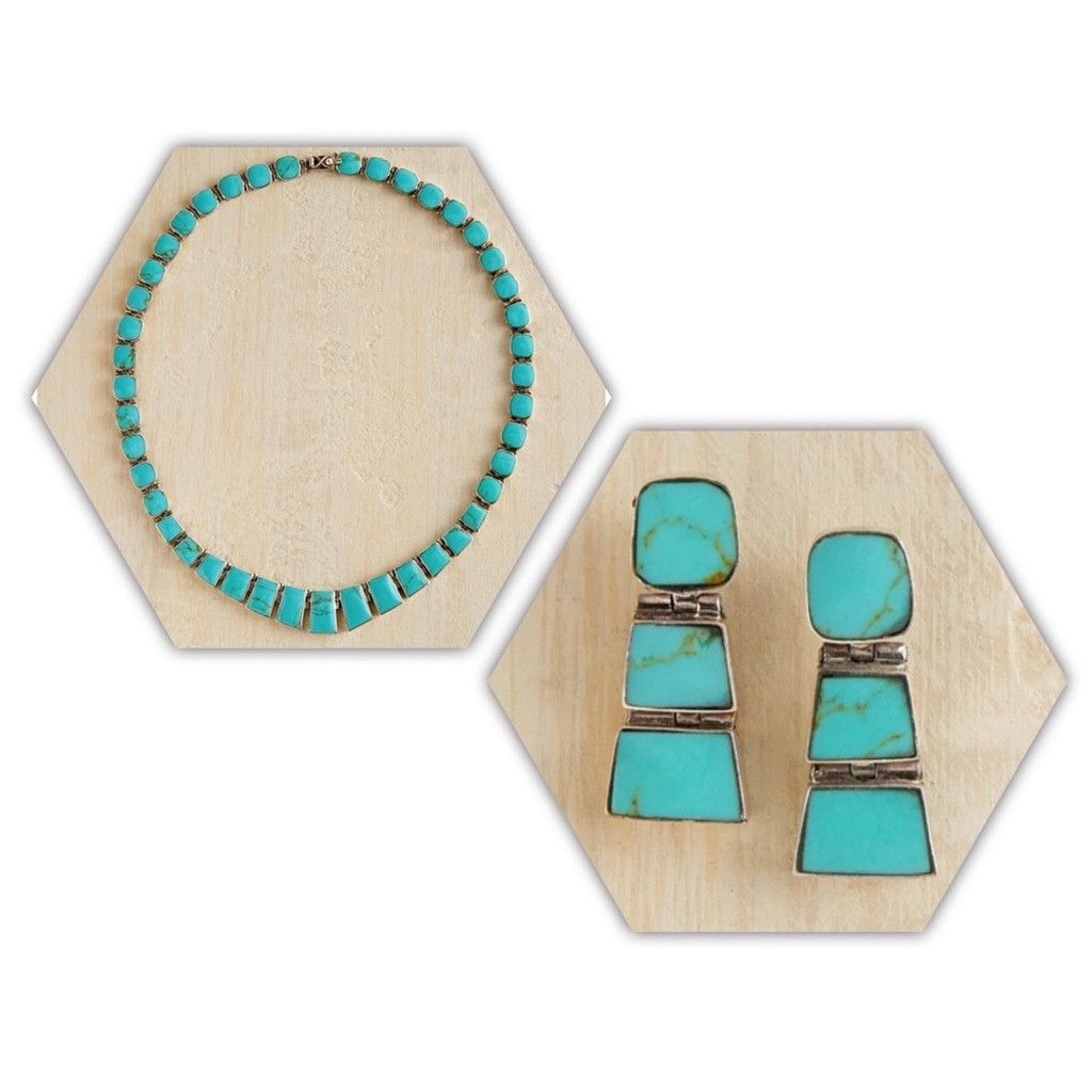 Vintage Vintage Chilean Turquoise 925 silver earrings and necklace Size ONE SIZE - 10 Thumbnail
