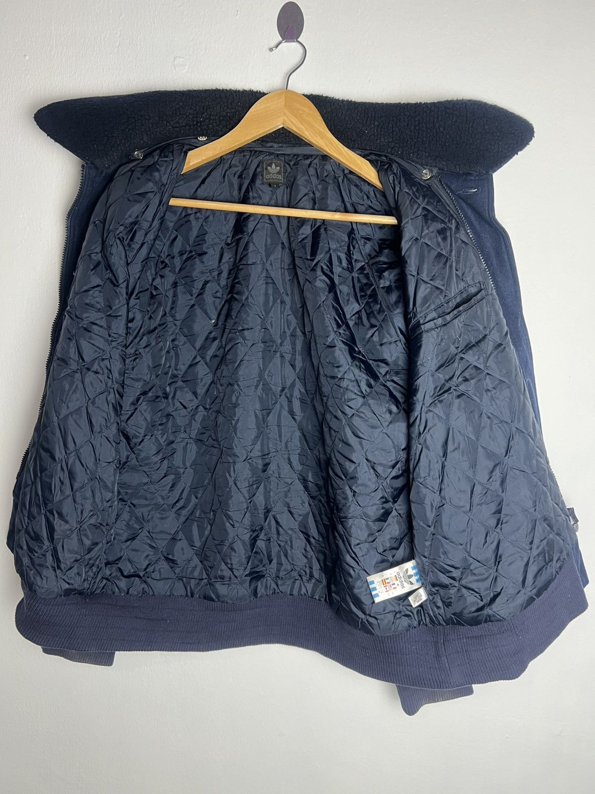 Adidas Vintage 90s Adidas Trefoil Quilted Wool Zip Up Jacket Size US L / EU 52-54 / 3 - 3 Thumbnail