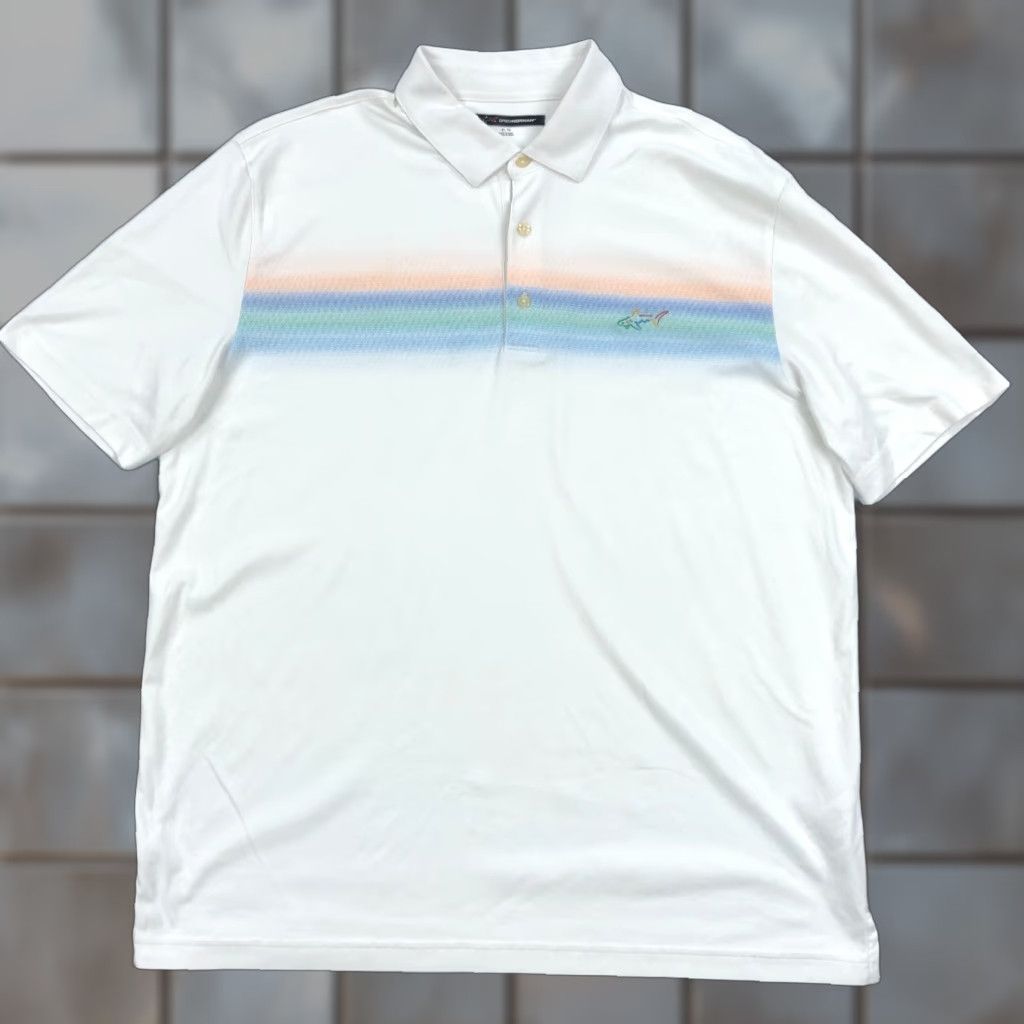 Vintage Greg Norman Polo Shirt Men XL Golf Performance Play Dry Shark Stripe White Size US XL / EU 56 / 4 - 1 Thumbnail