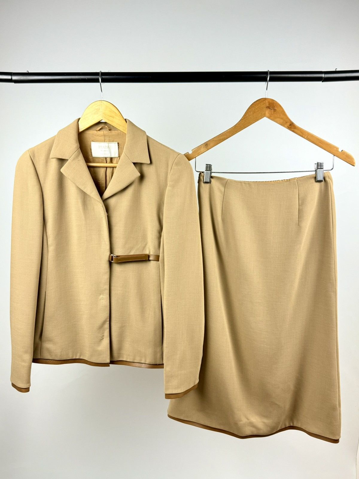 Prada Prada - FW/99 - Leather Trimmed - Wool - Jacket & Skirt Set Size S / US 4 / IT 40 - 1 Thumbnail
