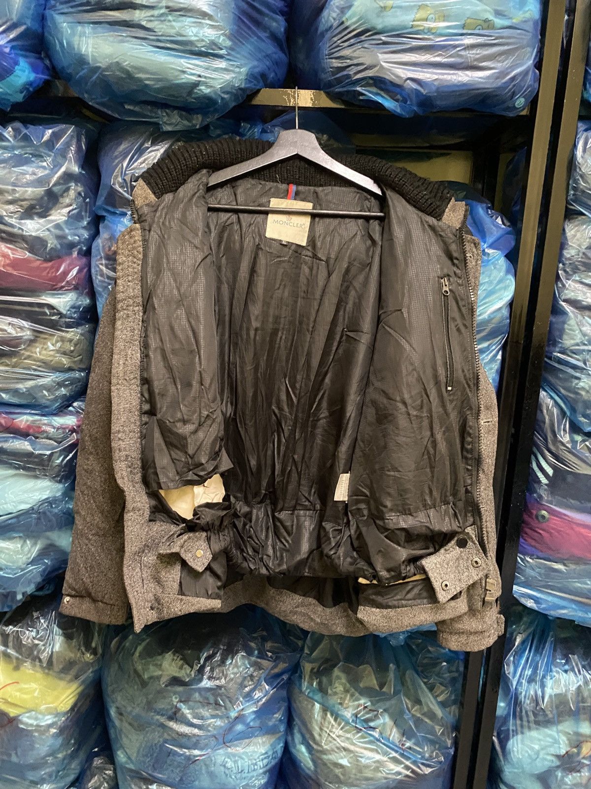 Moncler Vintage Moncler Down Jacket Herringbone Grey Black Hooded Size US XL / EU 56 / 4 - 15 Thumbnail